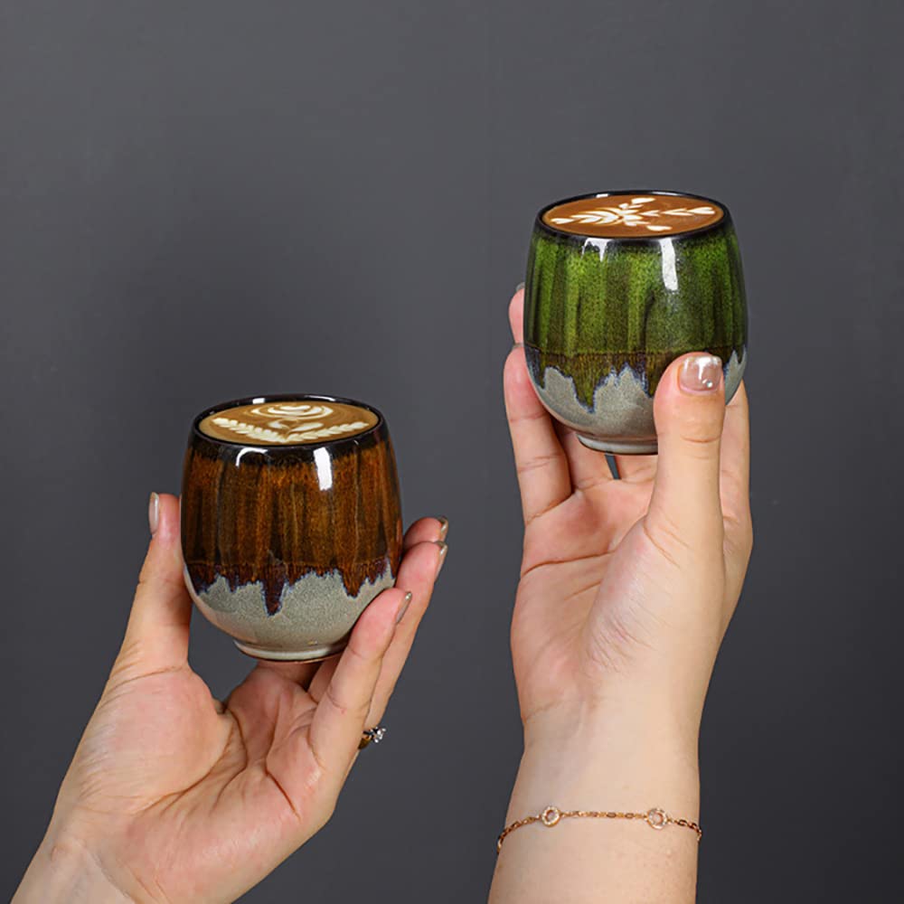 Premium Ceramic Espresso Cups Set of 2 (3oz) - Brown Handcrafted Coffee & Tea Tasting Cups for Espresso, Cappuccino, Latte - Ideal for Home, Office & Cafe Use