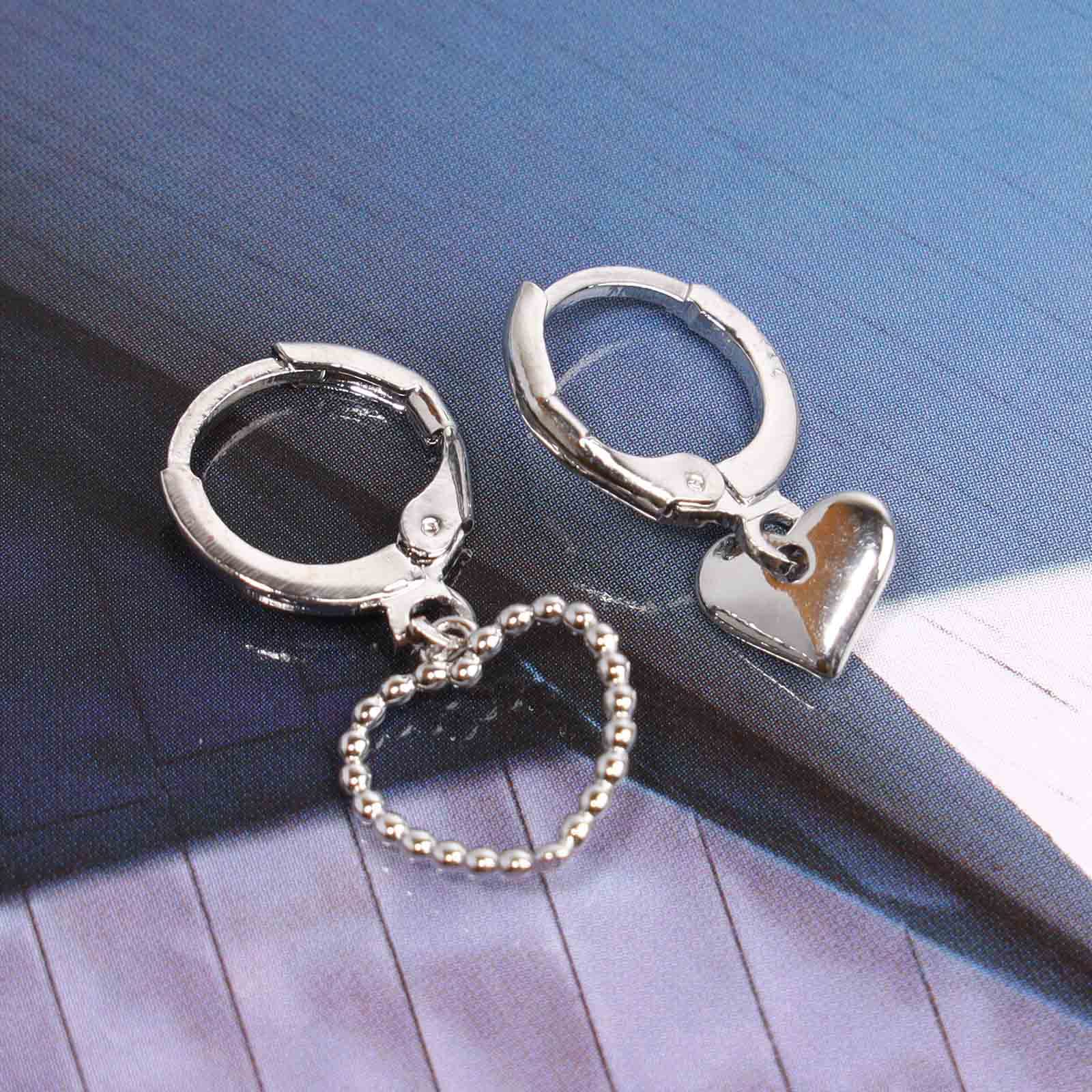 Andelaisi Silver Hollow Heart Dangle Earrings - Asymmetrical Retro Love Hoop Earrings for Women | Valentine's Day Gift, Date Night, Wedding Jewelry