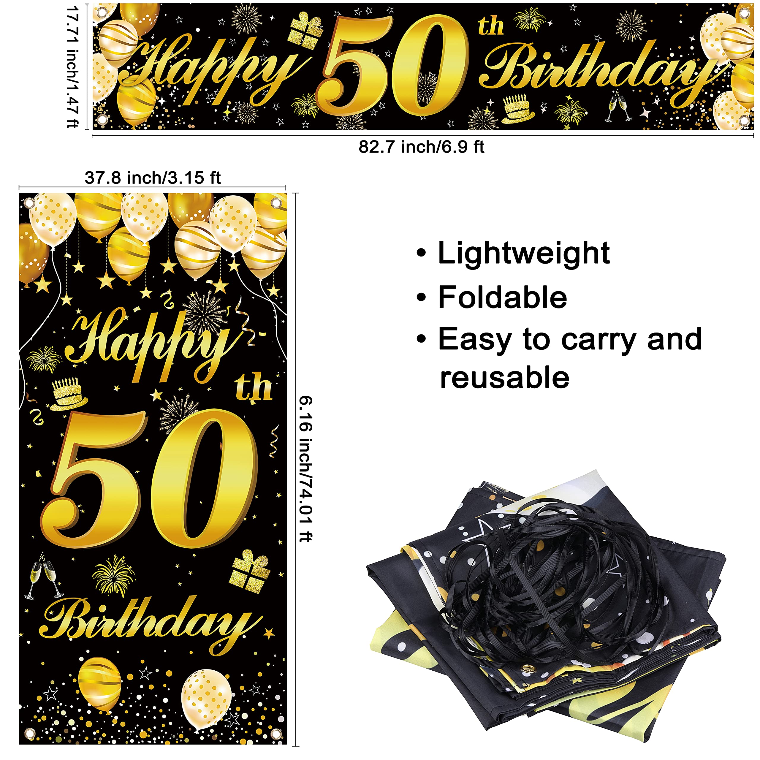 50th Happy Birthday Banner for Men - Large Birthday Party Decorations & Backdrop - Perfect for Milestone Birthday Celebrations, Home Decor, and Photo Backdrops