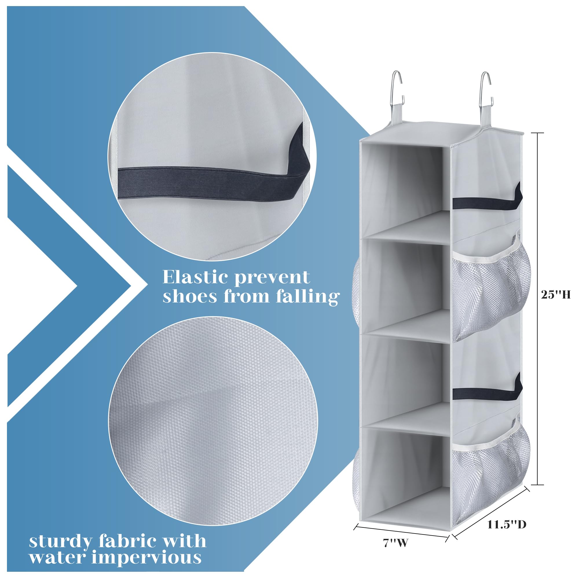 Sleeping Lamb Hanging Shoe Organizer for Closet - 8 Pair Capacity with Mesh Pockets | Space-Saving Shoe Rack for RV, Camper & Home Organization | Grey Closet Storage Solution (Perfect for Small Spaces & Travel)
