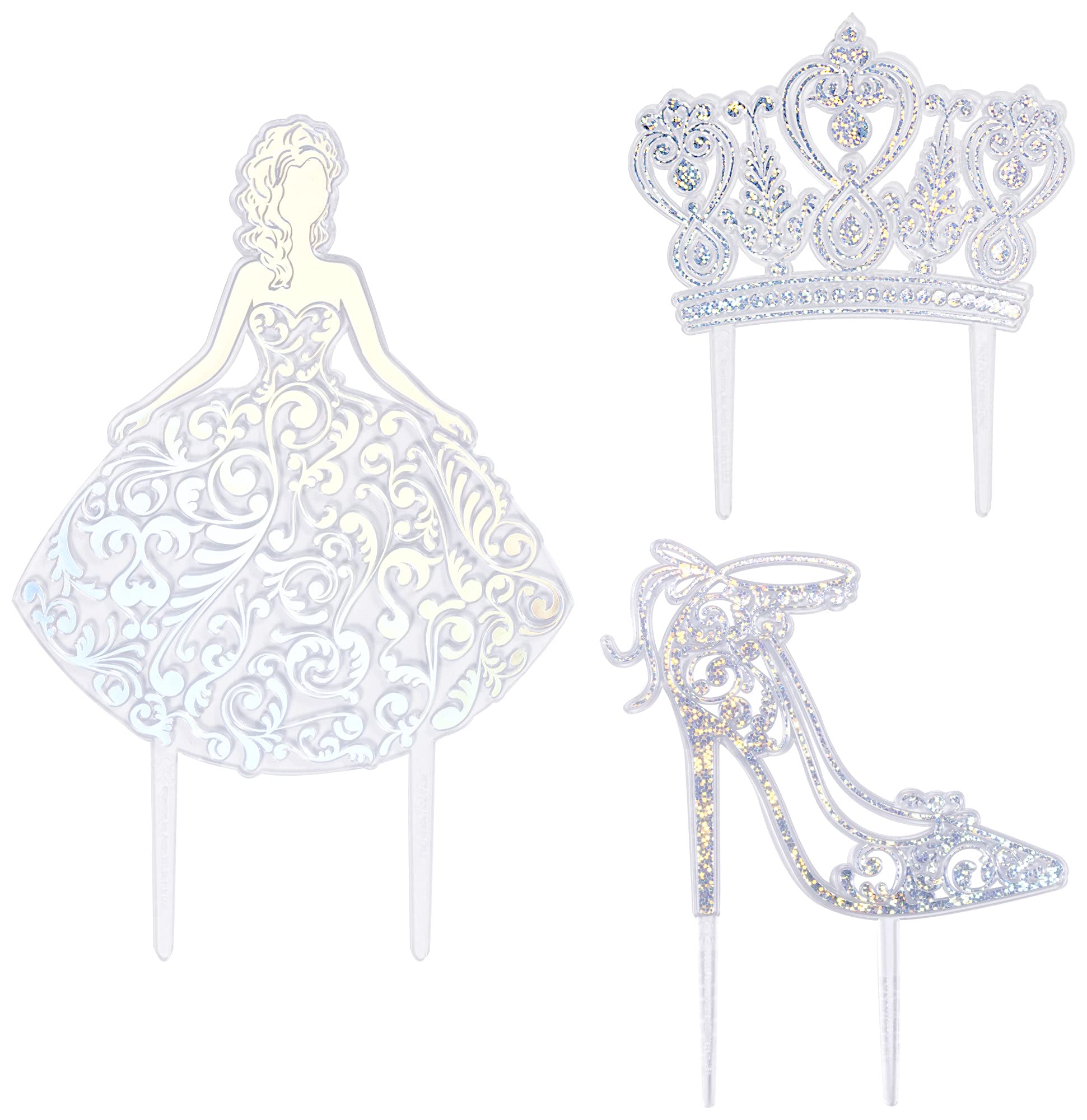DecoPac Quinceanera Cake Topper Set - 3-Piece Glitter Silver Cake Decorations for Sweet 15 Birthday Parties & Special Celebrations