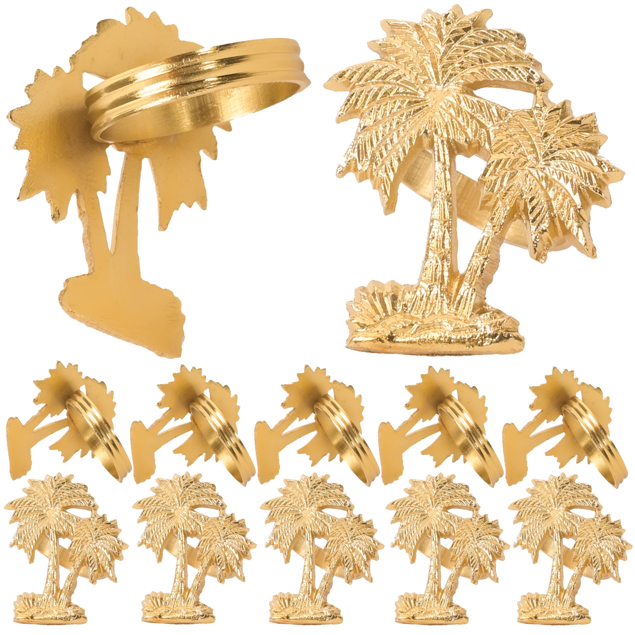 12 Pack Gold Palm Tree Napkin Rings - Elegant Metal Napkin Holders for Wedding, Birthday, Christmas & Holiday Table Decor - Perfect for Beach Themed Parties & Tropical Dinner Settings