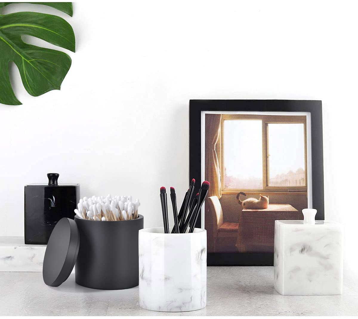 Cotton Swab Holder with Lid - Matte Black Bathroom Organizer for Qtips & Makeup