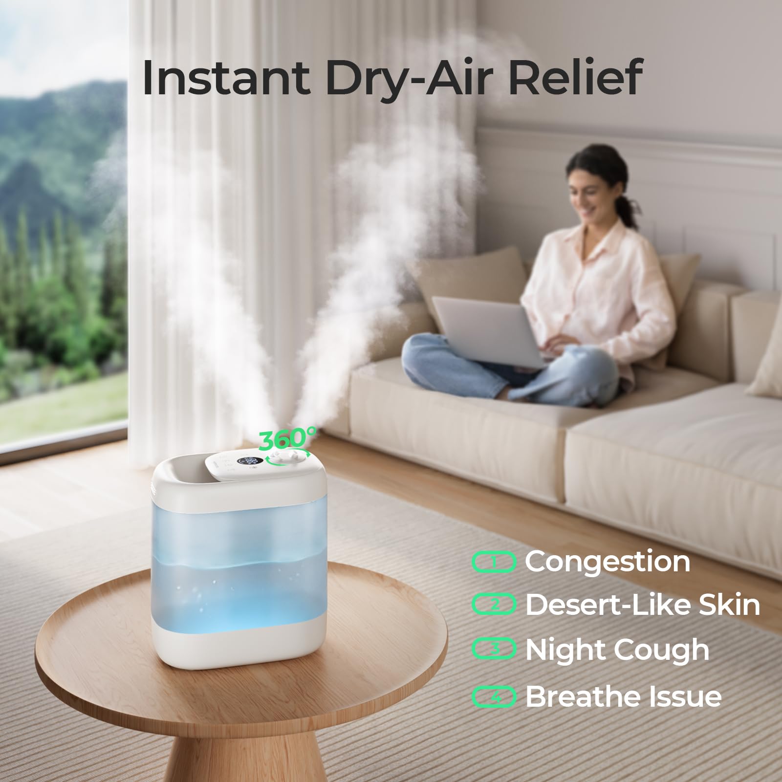 Homvana 5L Cool Mist Humidifier - Ultrasonic Top Fill Humidifier for Large Bedrooms, Baby Nurseries & Indoor Plants | 32 Hour Runtime with Auto Mode & Essential Oil Diffuser | Quiet Operation for Better Sleep & Air Quality