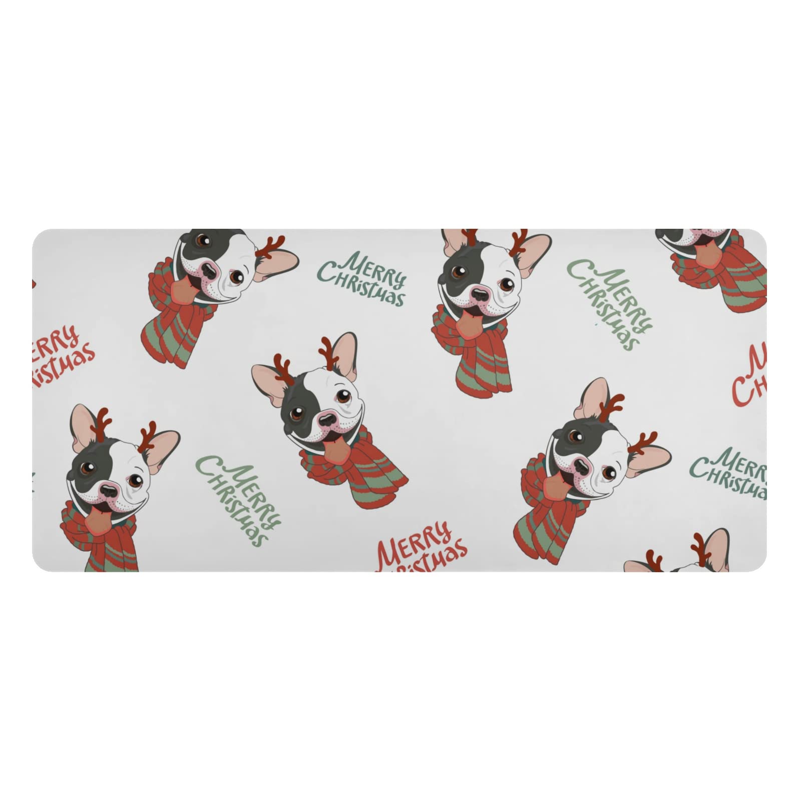 ALAZA Merry Christmas French Bulldog Puppy PVC Leather Desk Mat - 23.6 x 47.2 Inch Waterproof Non-Slip Keyboard Mouse Pad for Office, Home & Gaming - Holiday Gift & Desktop Decor for Workstations