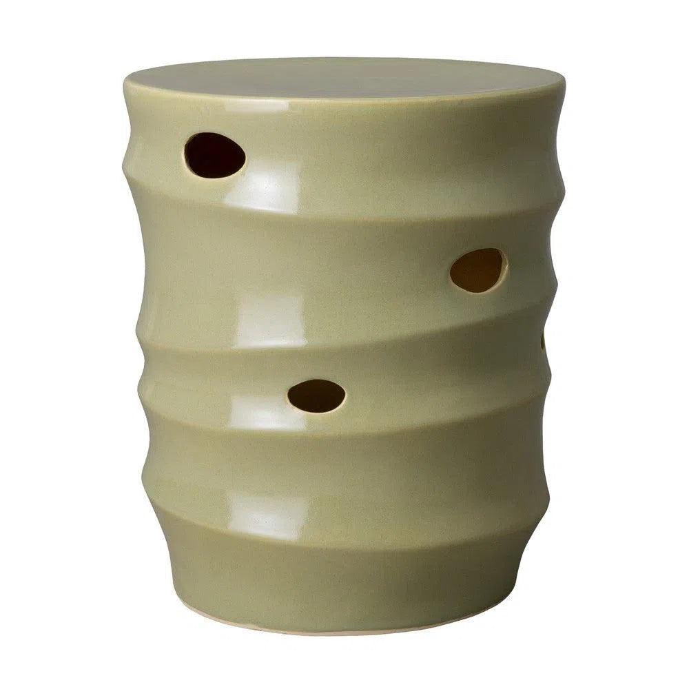 18 Inch Caterpillar Green Ceramic Garden Stool - Weatherproof Outdoor Decor for Patio, Lawn, and Backyard