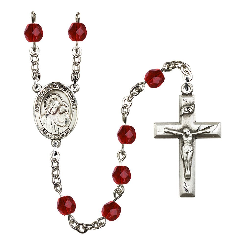 Bonyak Jewelry Our Lady of Good Counsel Silver-Plated Rosary with Birthstone Colors - Catholic Prayer Beads for Devotion, Gift & Faith Jewelry - Perfect for Baptism, First Communion & Religious Occasions