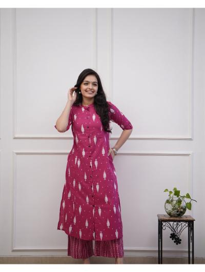 Elegant Pink Floral Kurti and Palazzo Set for Women | Stylish Indian Ethnic Outfit for Parties, Weddings & Festivals