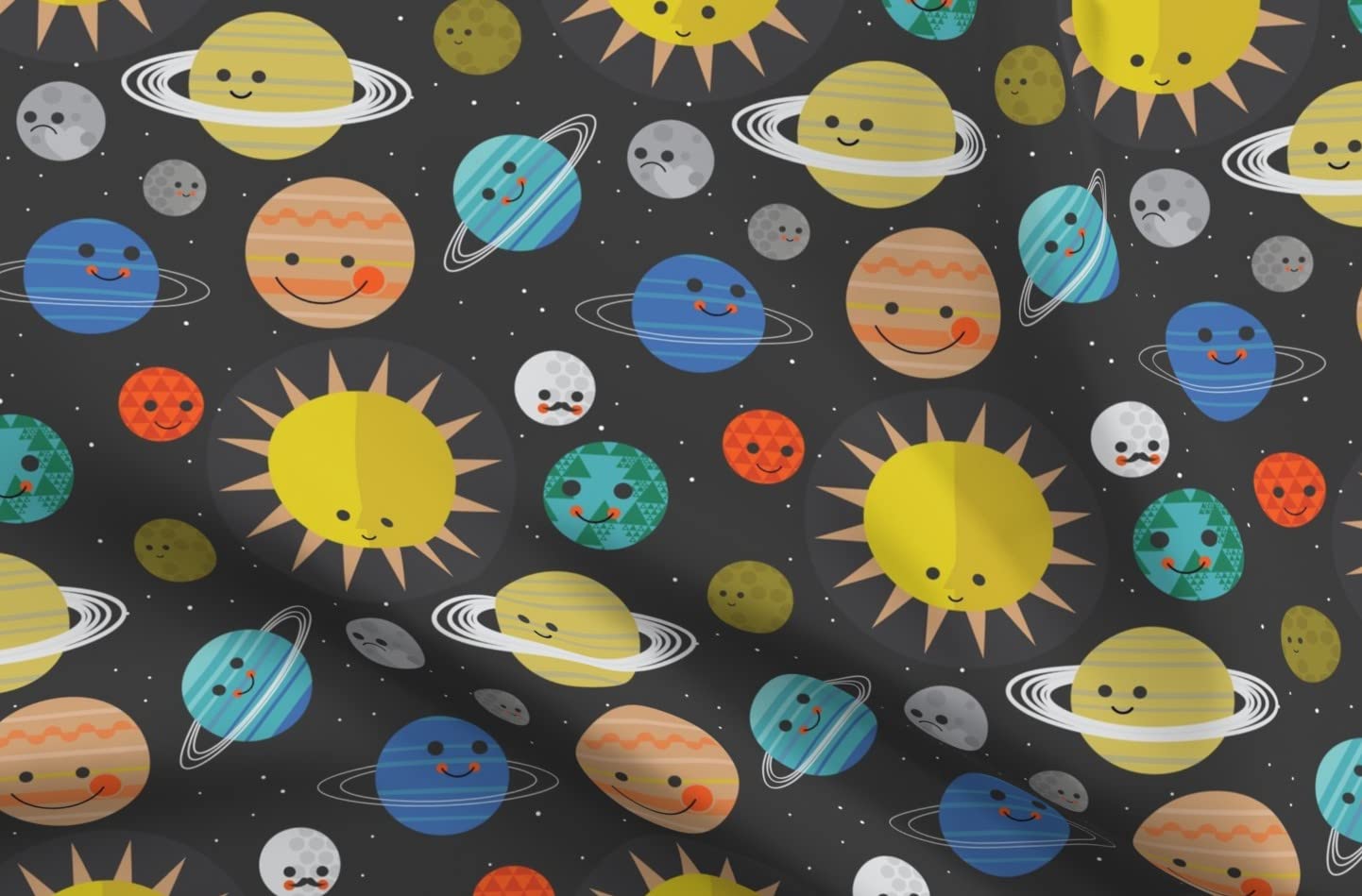 Solar System Space Planets Galaxy Stars Nursery Fabric - Printed on Soft Minky Fabric Fat Quarter for Sewing Baby Blankets, Quilt Backing & Plush Projects | Celestial Themed Nursery Decor & DIY Crafting