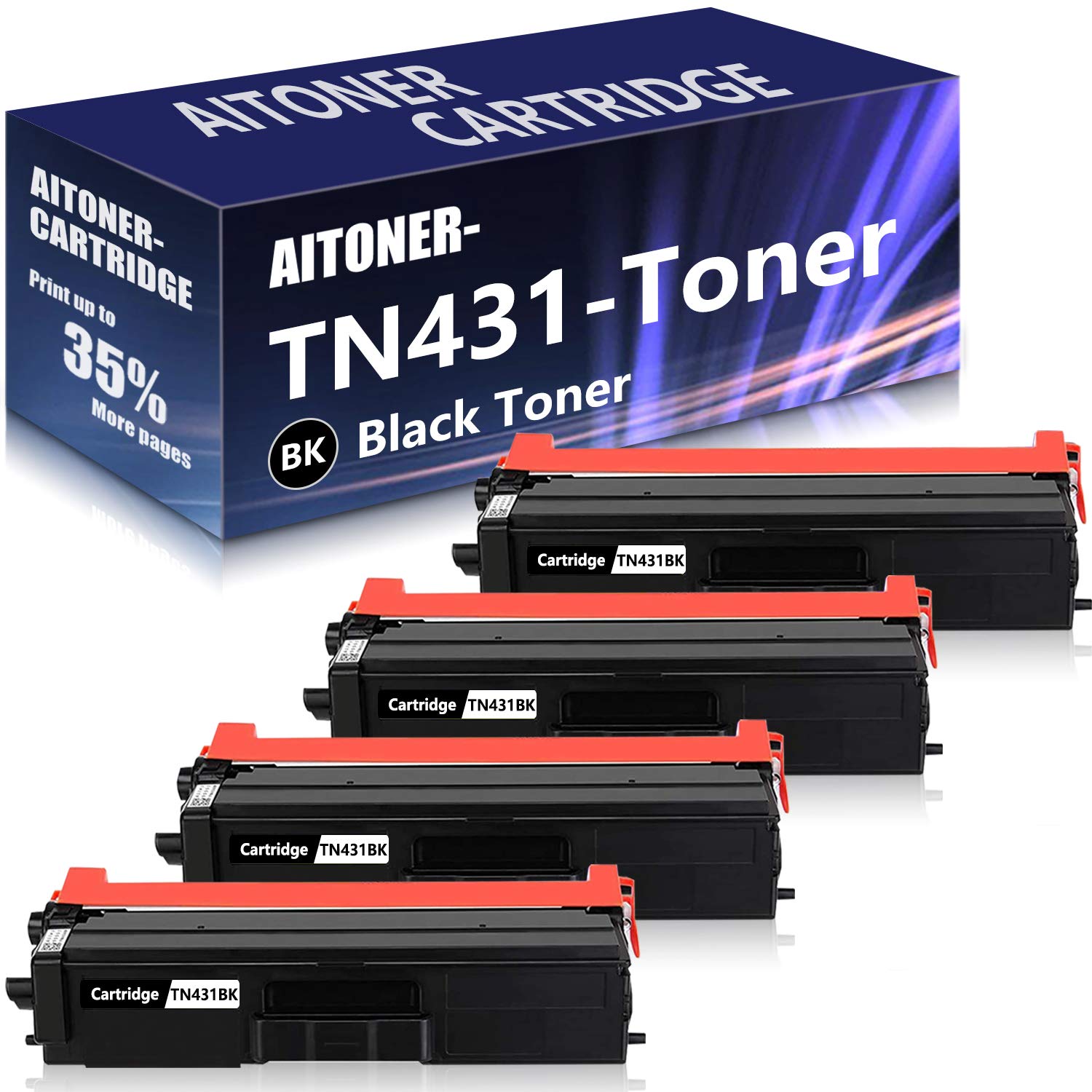 4-Pack TN431BK Black Toner Cartridge Replacement for Brother HL-L8260CDW, L8360CDW, L9310CDW & More - High Yield Printing for Office & Home Use