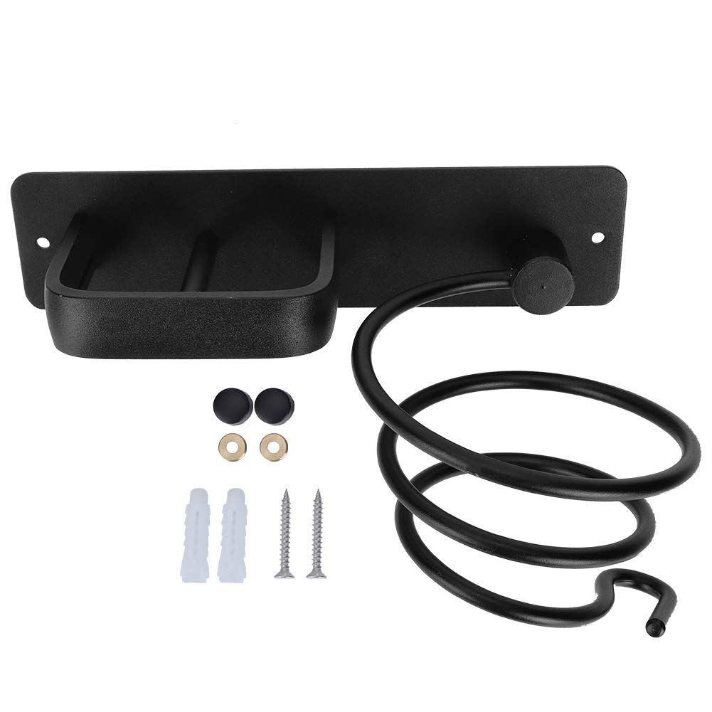 TOPCIN Space Aluminum Alloy Wall Mounted Hair Dryer Holder - Spiral Hair Care Tools Organizer with Punch Installation (Black) - Perfect for Bathroom, Salon & Home Organization