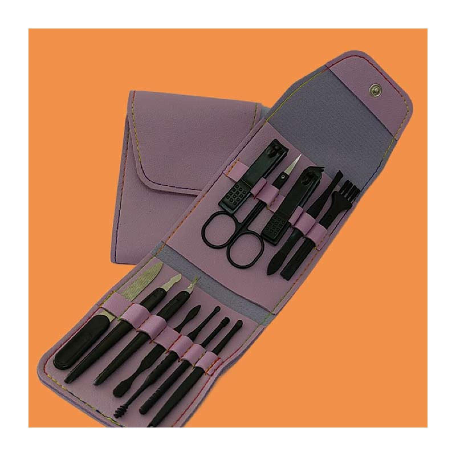 Premium 7/12/16 PCS Multifunctional Nail Clipper Set with Leather Case - Travel-Friendly Nail Care Kit for Men & Women - Includes Facial Tools & Nail Accessories (12pc Purple) - Perfect for Home, Travel, and Salon Use