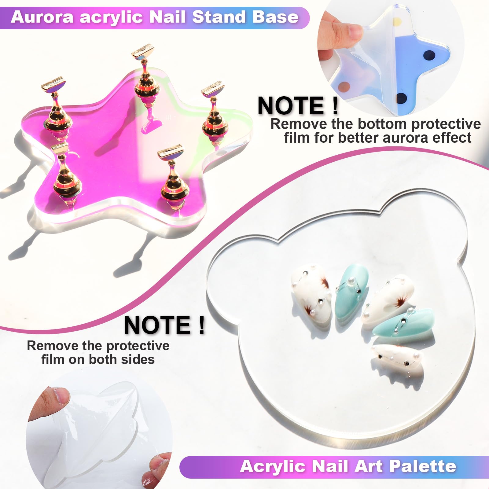 Press On Nail Stand with Palette & Brush Holder - Reusable Sticky Putty for Nail Art & Painting - Perfect for DIY Manicures, Salon Professionals & Nail Tech Must Haves (Great for Home Use, Travel & Professional Nail Studios)