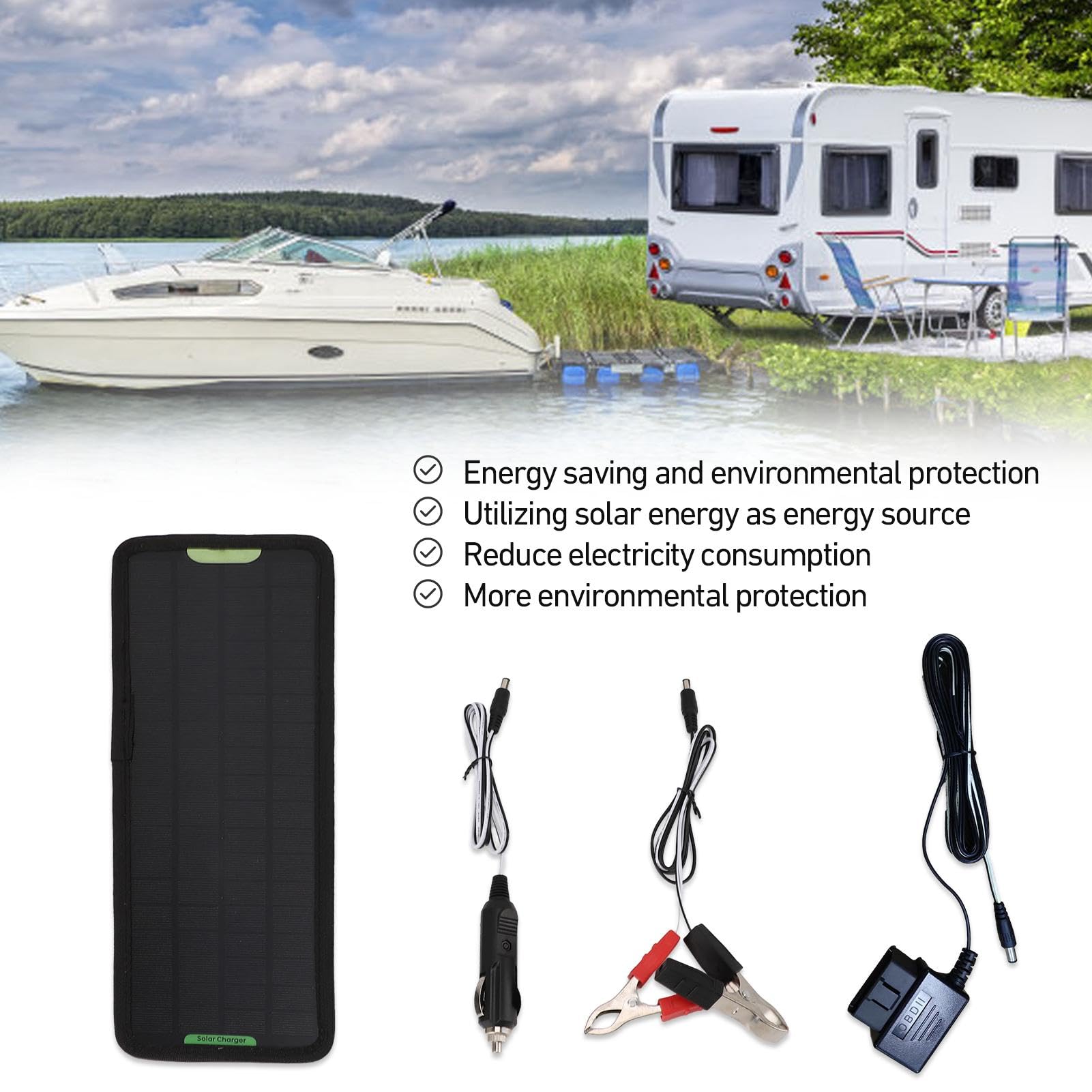 12V 5W Solar Trickle Charger for Car Battery - Waterproof Solar Panel Maintainer with Easy Installation | Multi-Vehicle Charging System for Motorcycle, Truck, RV & Boat | Perfect for Outdoor, Camping & Long-Term Parking