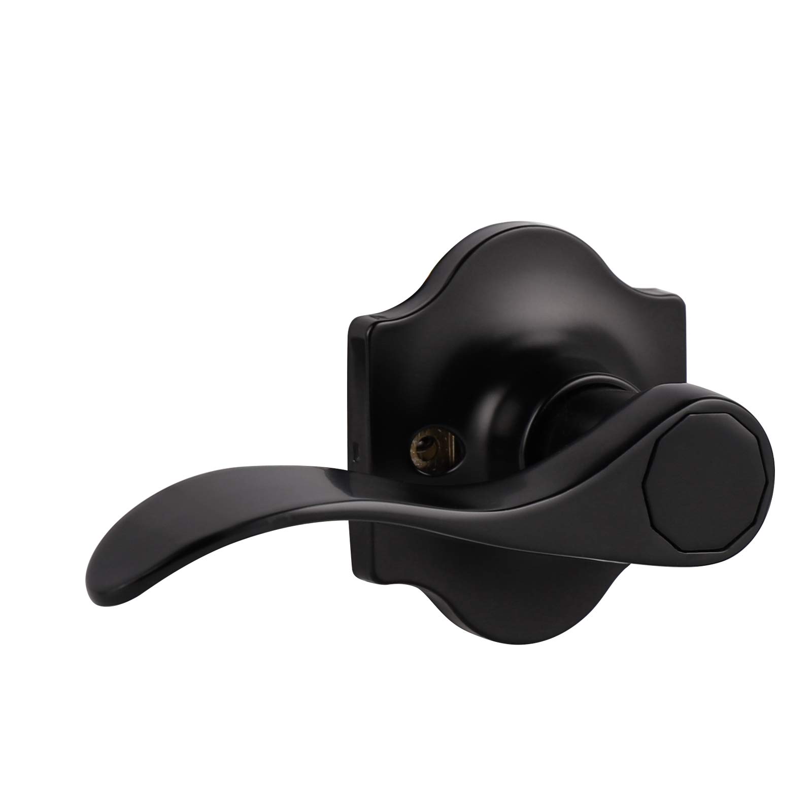 Probrico Left-Handed Half Dummy Door Lever - Elegant Wave Design with Camelot Trim, Black Non-Turning Lock Handle for Hallway & Closet (1 Pack) - Perfect for Bedrooms, Offices & Interior Doors