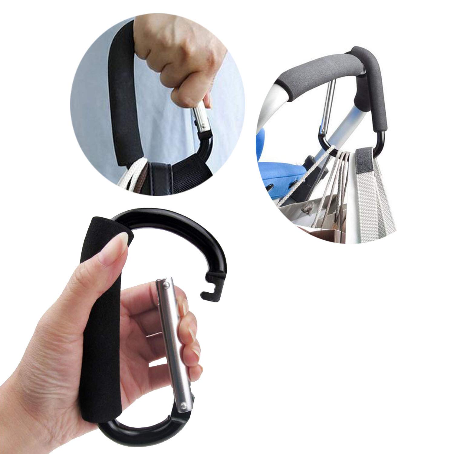Stroller Hooks - Large Carabiner Clips for Baby Bags & Shopping | Stroller Organizer Accessories