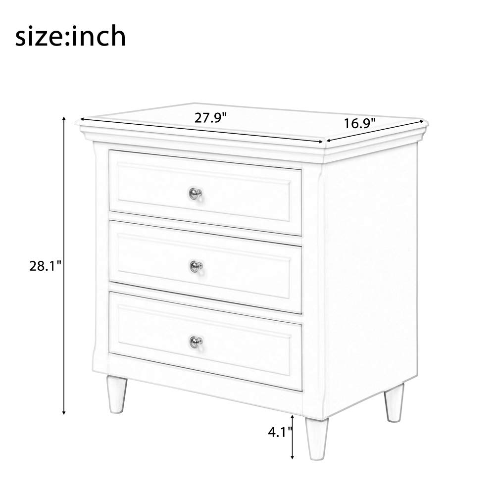 3 Drawer White Wood Nightstand - Fully Assembled Bedside Table with 3 Drawers, Dresser Side End Table Cabinet for Bedroom, Living Room & Office - Perfect for Storage & Home Decor