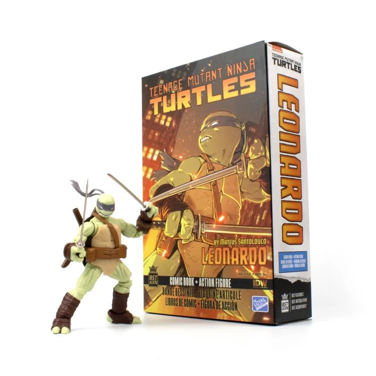 Teenage Mutant Ninja Turtles BST AXN Leonardo Version 2 Action Figure & Comic Book Set - Collectible Toy for TMNT Fans, Perfect for Display, Gifts, and Play
