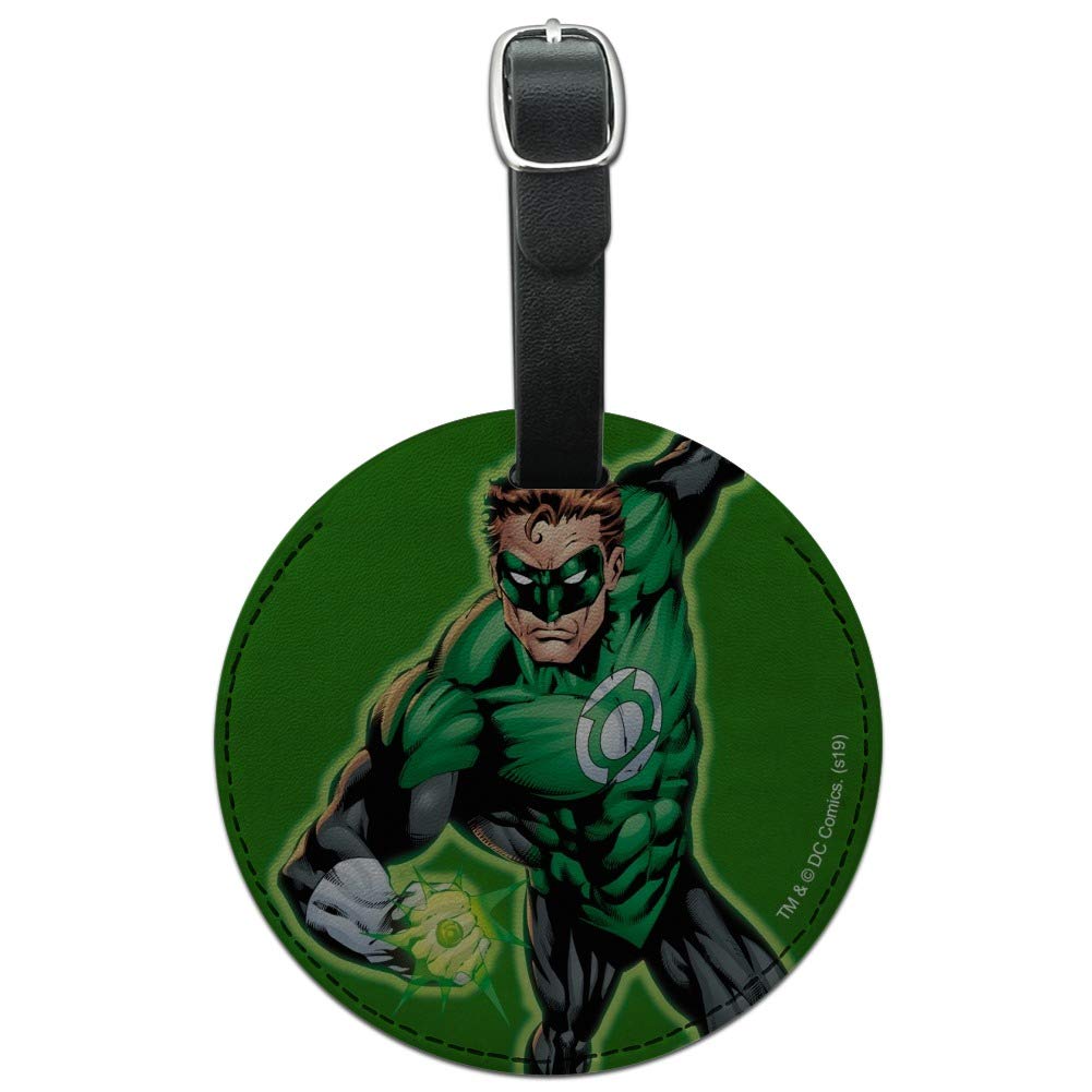 Green Lantern Round Leather Luggage Tag - Durable Suitcase ID Tag for Carry-On Bags | Perfect for Travel, Business Trips & Cosplay Accessories
