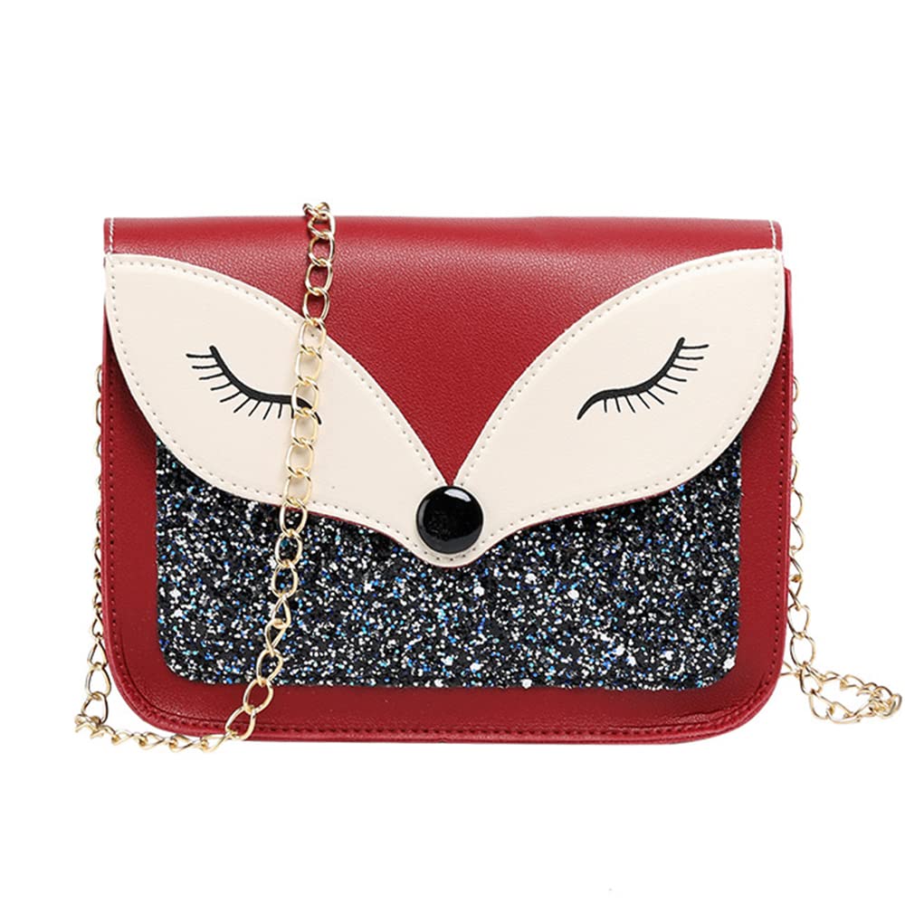 Cute Fox Sequins Leather Crossbody Shoulder Bag for Little Girls - Kids Fashion Purse for School, Party & Travel Gifts