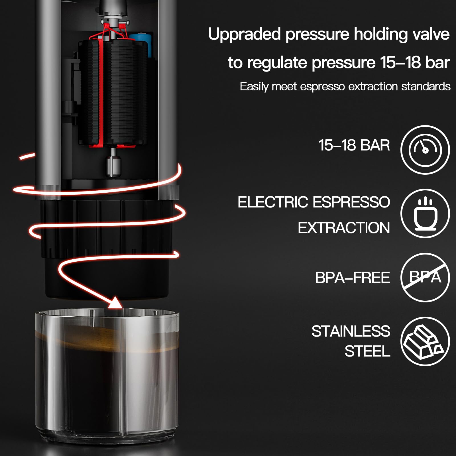 CONQUECO 12V Portable Electric Espresso Coffee Maker - Self Heating Travel Espresso Machine with 8 Cup Capacity, Battery Powered & Nespresso Capsule Compatible - Perfect for Camping, RV, Hiking, Office & Outdoor Adventures (Brown)