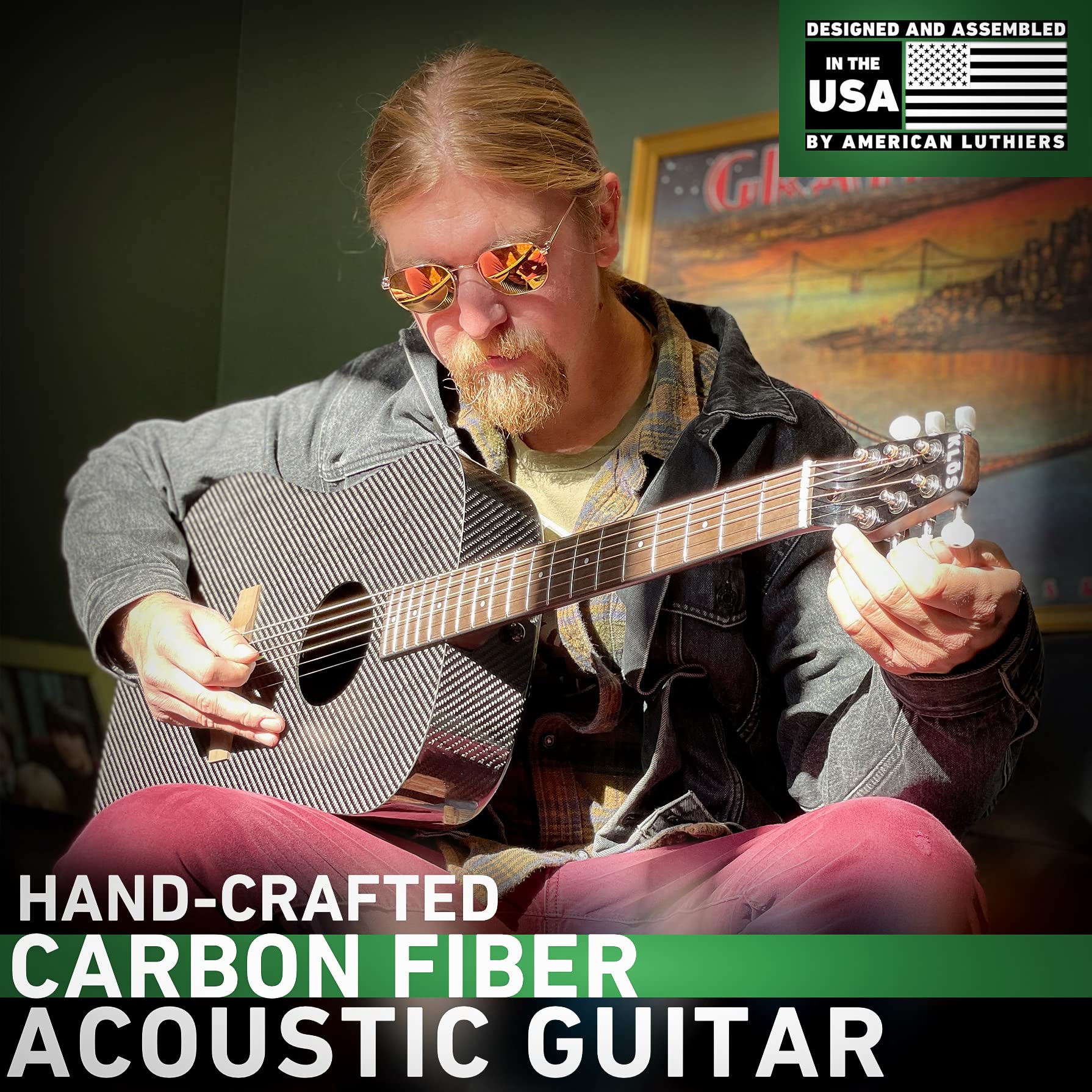 Premium KLOS Full Size Carbon Fiber Acoustic Guitar - Black | Lightweight & Durable Travel Guitar with Gig Bag, Strap, Capo | Perfect for Beginners, Professionals & Outdoor Performances