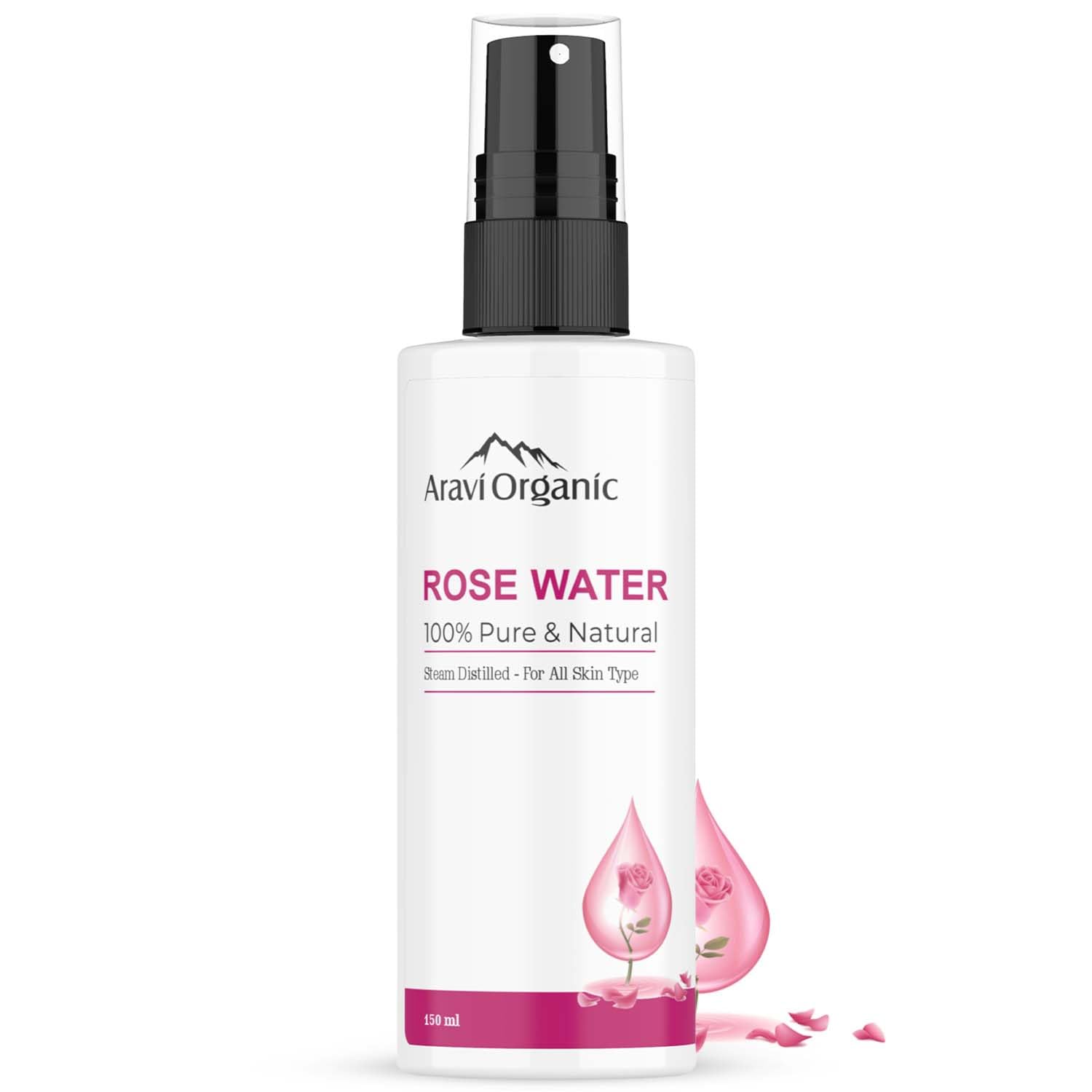 Aravi Organic Pure & Natural Rose Water Face & Hair Toner - Steam Distilled Hydrating Facial Spray for Dry Skin - 150ml - Perfect for Daily Skincare Routine, Makeup Setting & Hair Refreshment