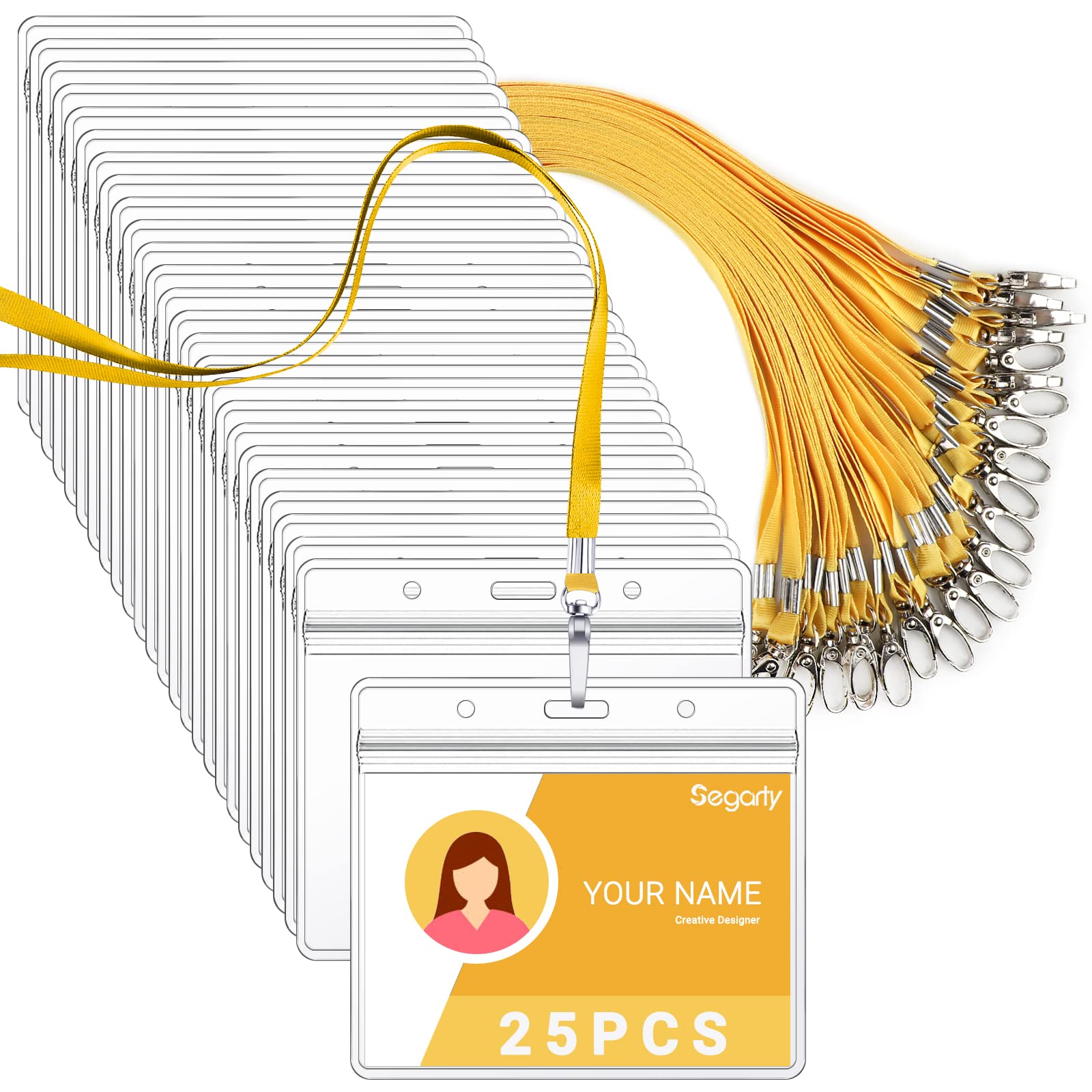 Segarty 25 Pack ID Lanyards with Clear Badge Holders - Waterproof & Durable for Work, School & Events