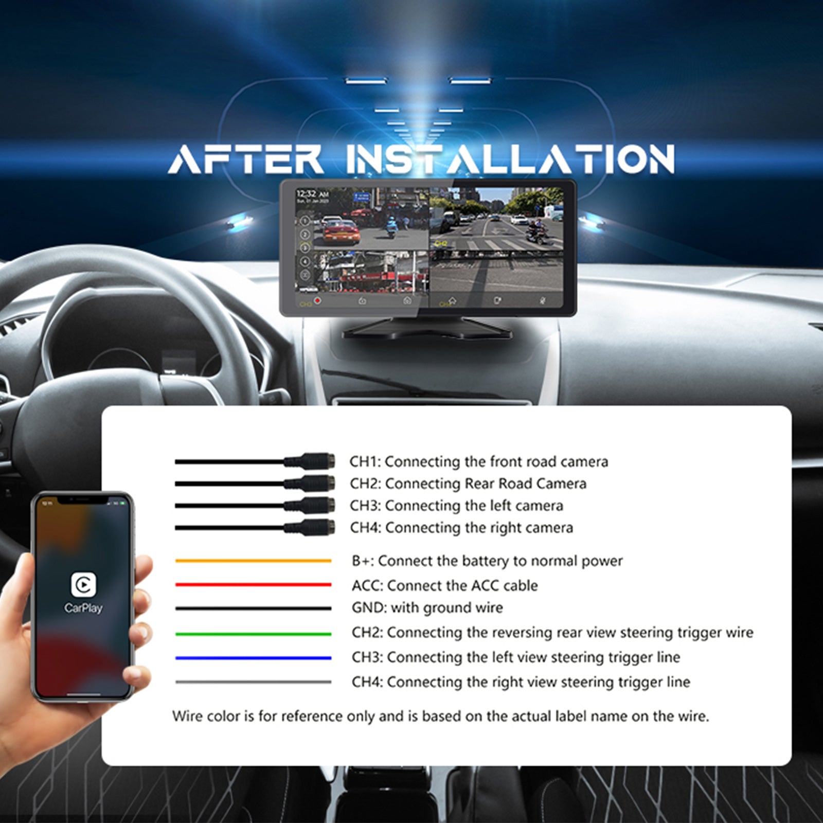 10.36 Inch IPS Quantum Touch Screen Monitor with 1600x720 Resolution & 4 Backup Cameras - HD Display for RV, Truck, Bus & Commercial Vehicles - Perfect for Navigation, Rearview Monitoring & Fleet Management