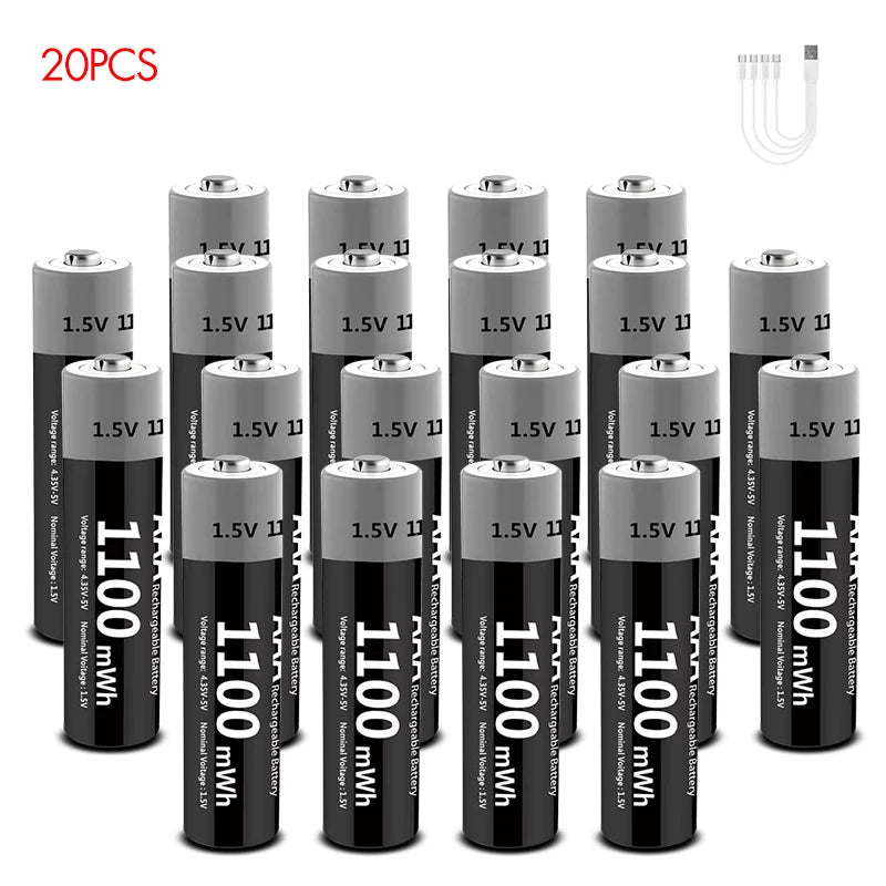MATOV USB Rechargeable AA & AAA Lithium Ion Batteries - 3400mWh 1.5V AA Battery + 1100mWh 1.5V AAA Battery Pack for Cameras, Flashlights, Toys & Electronics