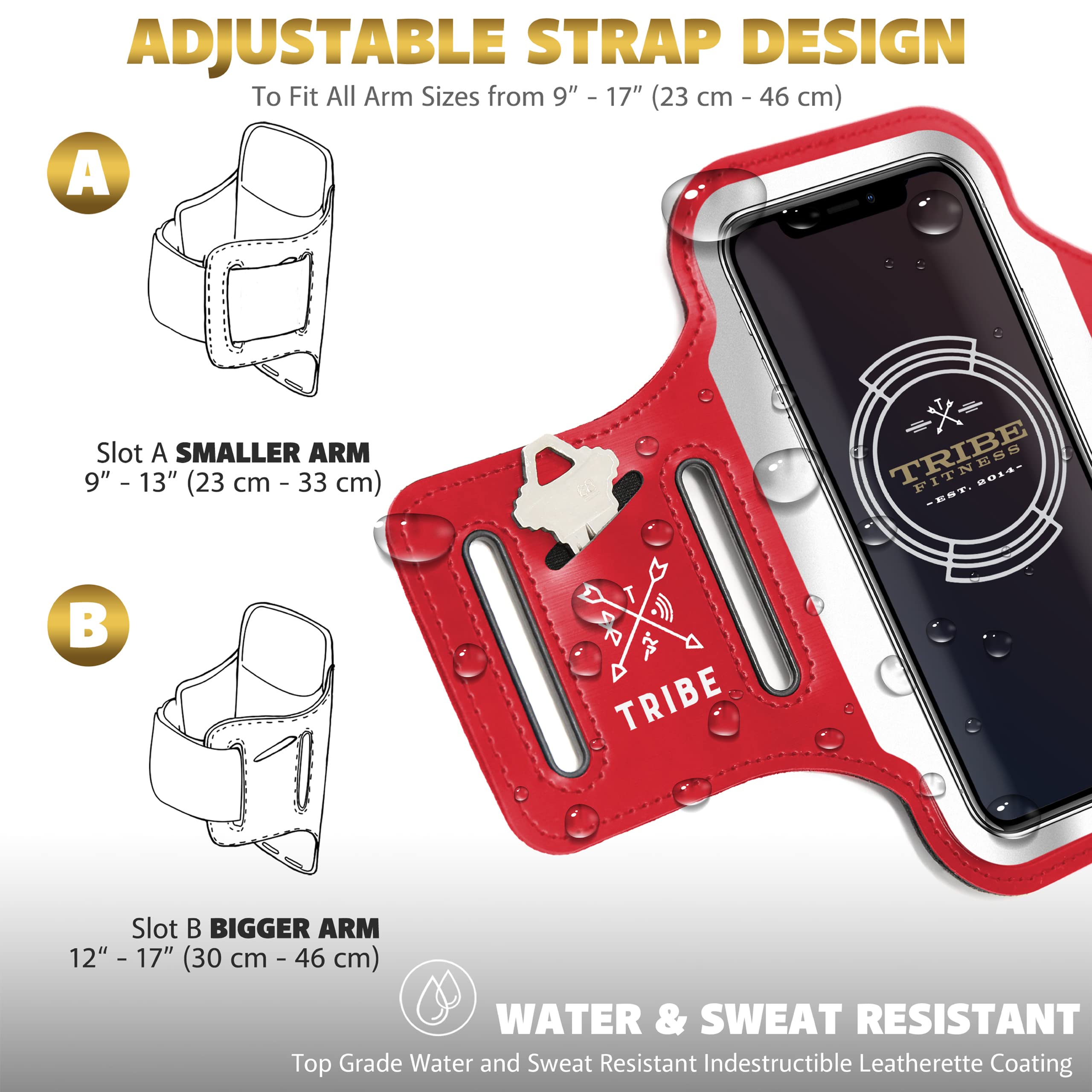 TRIBE Running Phone Holder Armband for iPhone & Galaxy - Adjustable Sports Armband for Women & Men - Perfect for Running, Jogging, Walking & Gym Workouts - Fits All Smartphones with CC/Key Pocket - Stay Active & Connected During Workouts