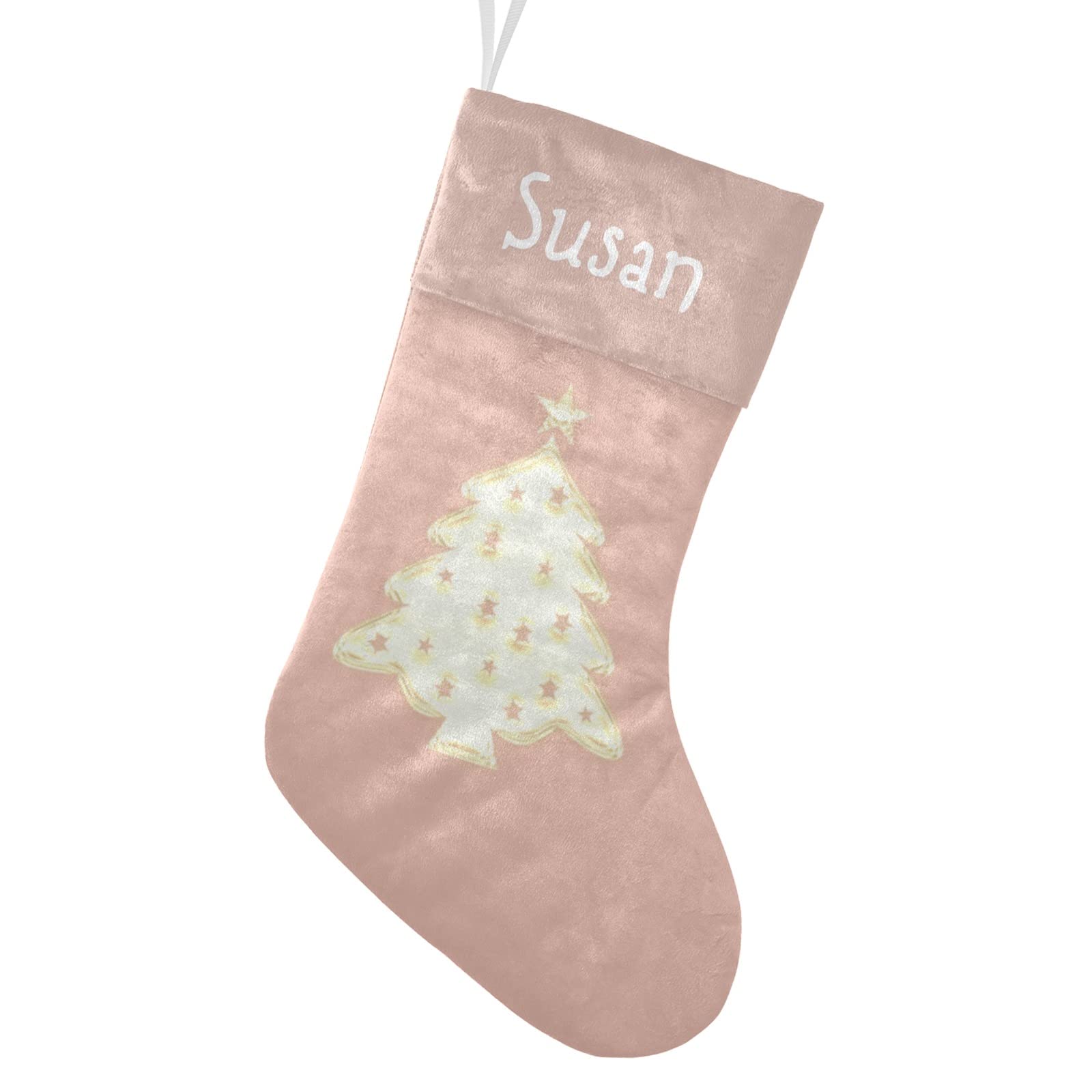 Personalized Christmas Stockings with Name - XOZOTY Cute Holiday Tree Design Family Xmas Decorations, 17.52 x 7.87 Inch Custom Stockings for Fireplace Mantel, Christmas Gifts & Festive Home Decor