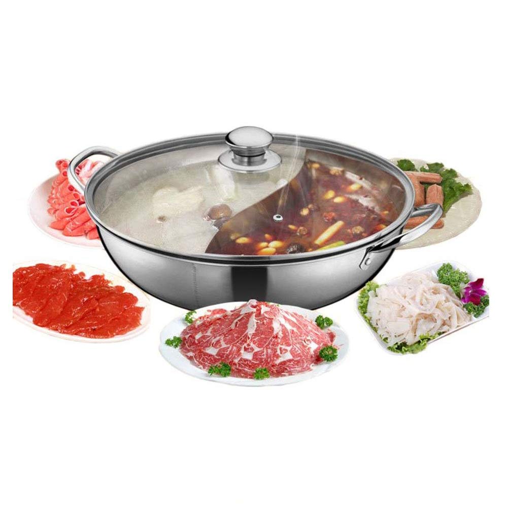 Premium 13-inch Stainless Steel Shabu Shabu Hot Pot with Removable Divider - Compatible with Induction Cooktops & Gas Stoves - Includes Lid - Perfect for Asian Hot Pot, Korean BBQ & Family Dining