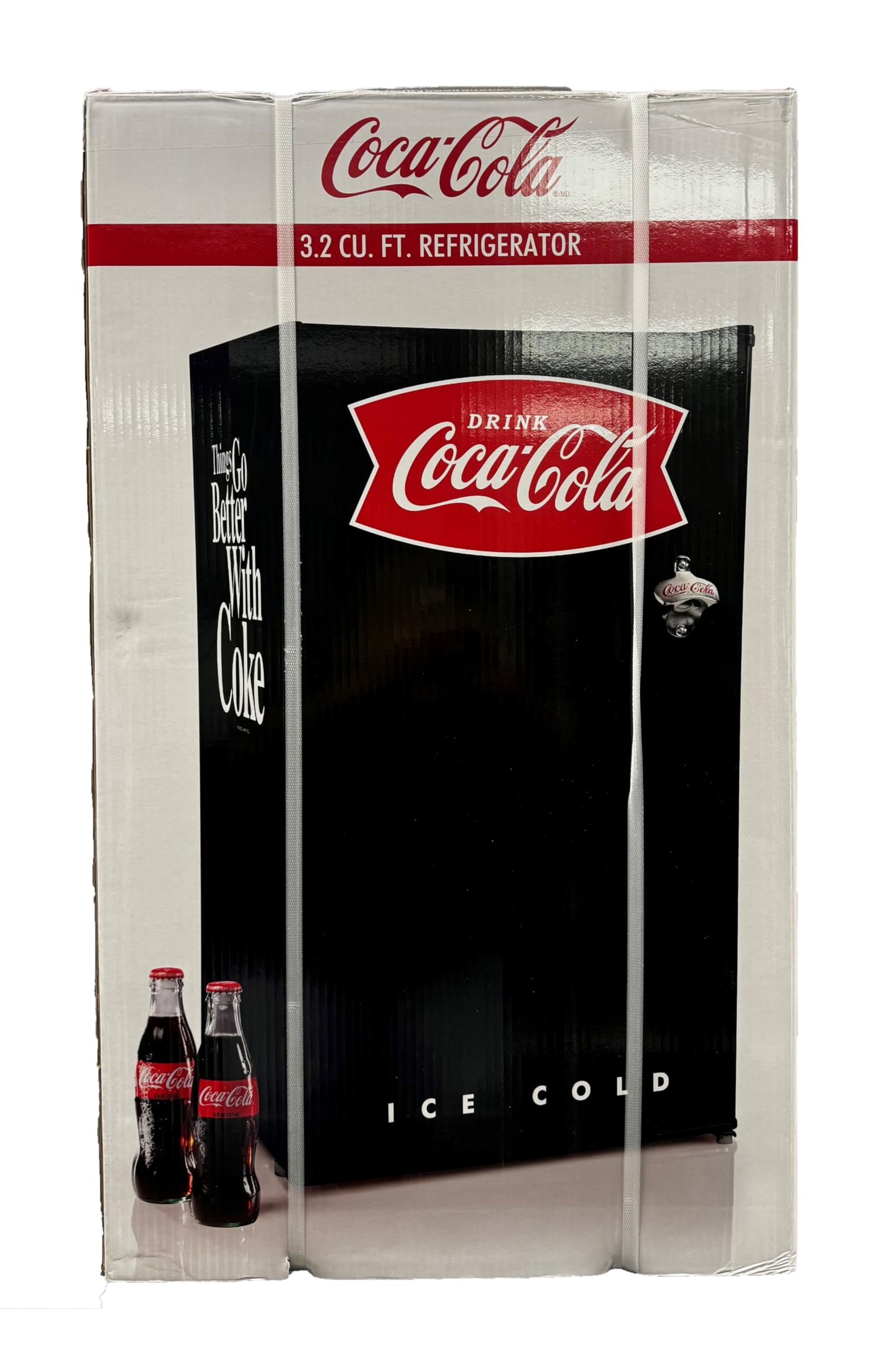 Igloo Coca-Cola 3.2 Cu. Ft. Mini Fridge with Freezer - Adjustable Temperature (32°F), Bottle Opener & Ice Cube Tray Included - Compact Refrigerator for Dorm, Office, Bedroom or Man Cave - Black