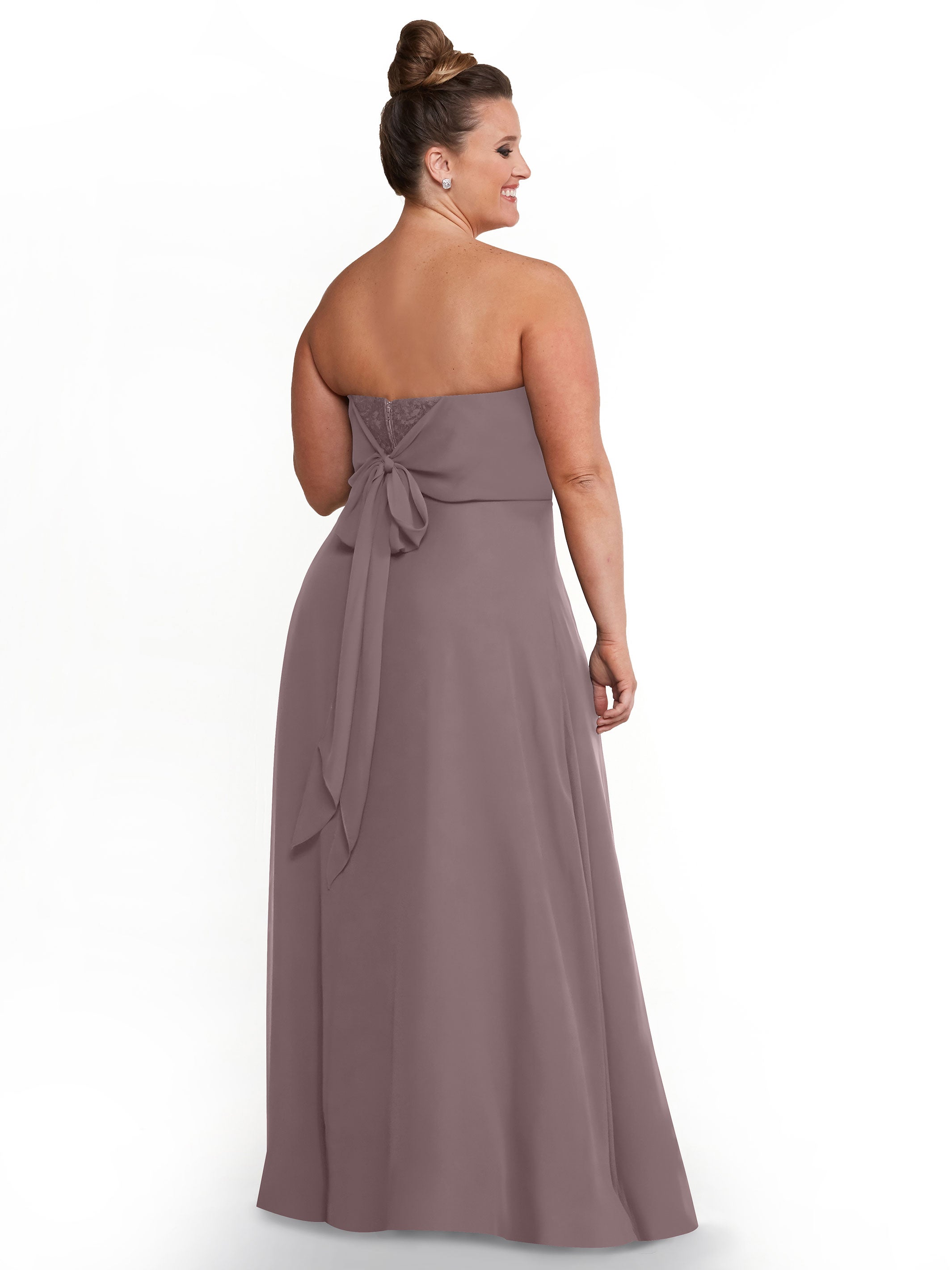 Elegant 80143 Chiffon Strapless Sweetheart Bridesmaid Dress with Lace & High Slit - Perfect for Weddings, Prom & Formal Events