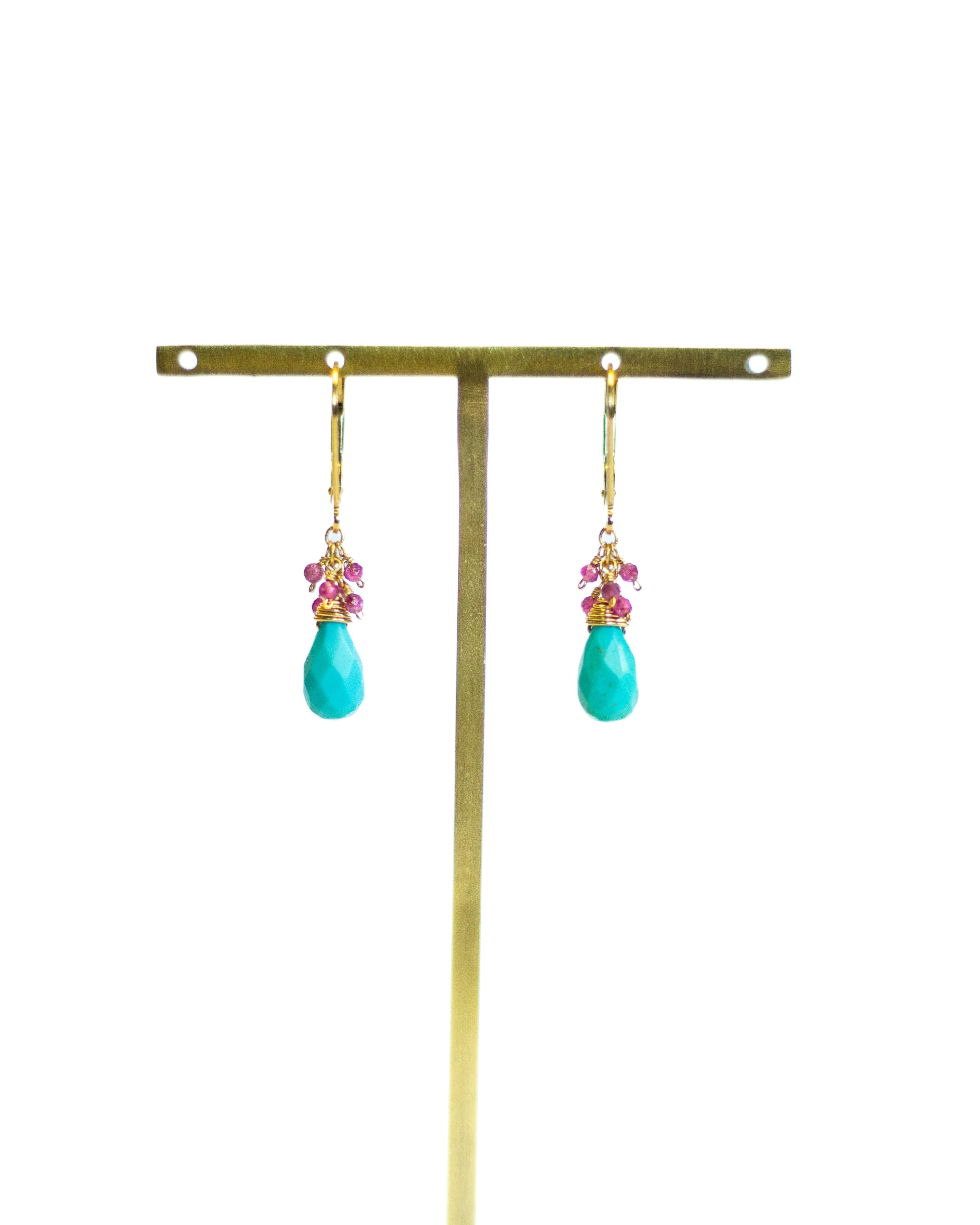 Exquisite Turquoise & Ruby Earrings by Julia Balestracci | Handcrafted Gemstone Jewelry for Women | Perfect for Weddings, Parties & Special Occasions