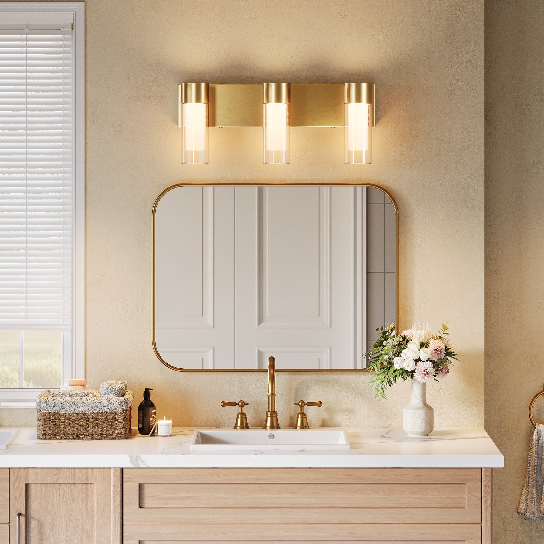 3-Light Modern Bathroom Vanity Wall Lights with Clear Glass Shades - Perfect for Bathroom, Powder Room & Dressing Room Lighting