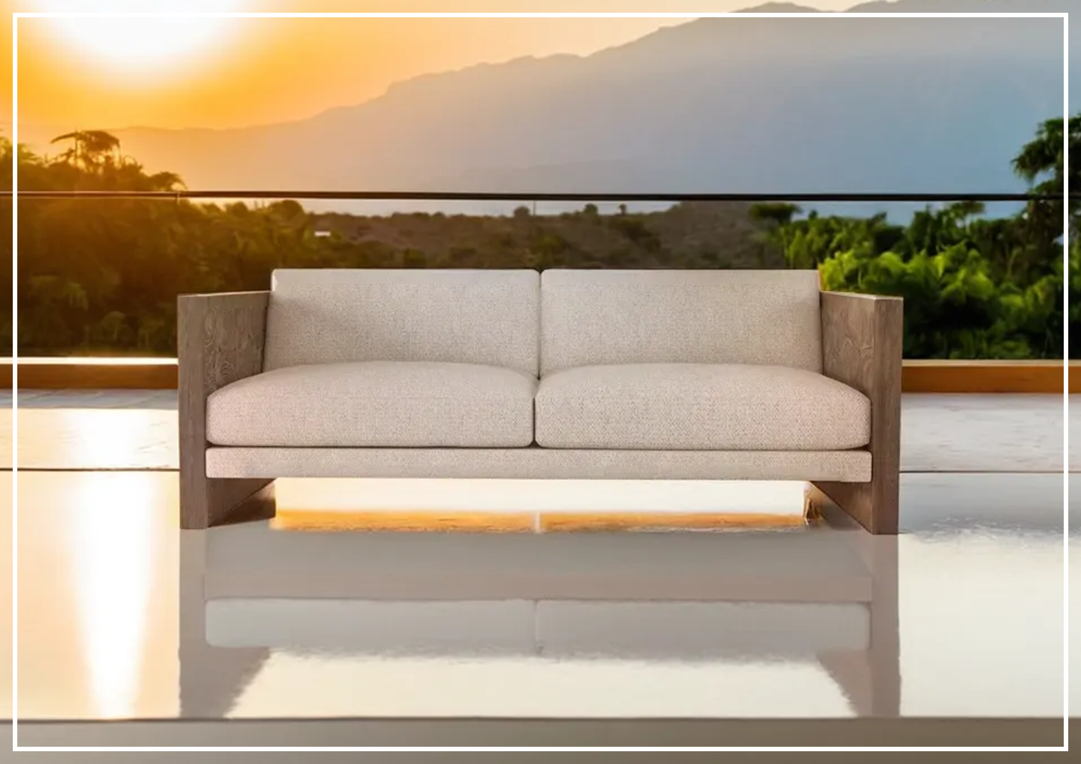 Bernhardt Outdoor Madura Solid Teak Sofa with Plush Cushions - Durable Teak Wood Patio Furniture for Garden, Poolside & Backyard Relaxation