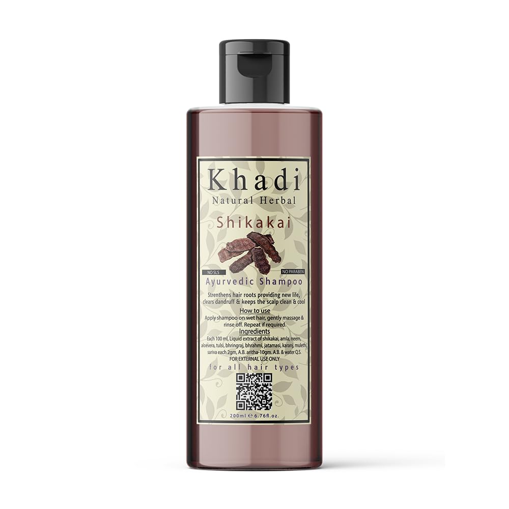 Khadi Natural Herbal Shikakai Shampoo 200ml - Ayurvedic Hair Care for Stronger, Healthier Hair - Perfect for Daily Use & Scalp Nourishment