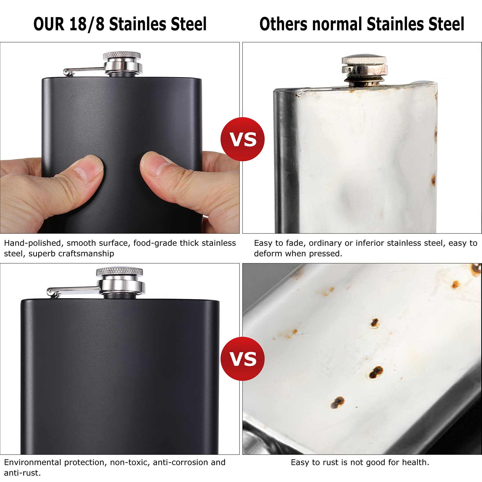 GENNISSY 12OZ Stainless Steel Hip Flask for Whiskey, Vodka & Liquor - 18/8 Food Grade Silver Flask with Funnel (Black) - Perfect for Outdoor Adventures, Camping, Gifts & Parties