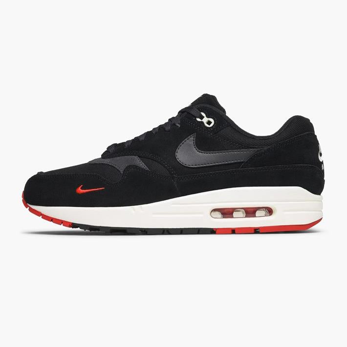 Nike Air Max 1 Premium Men's Running Shoes - Black/Oil Grey/Red Colorway | Comfortable Cushioned Sneakers for Jogging, Gym & Casual Wear