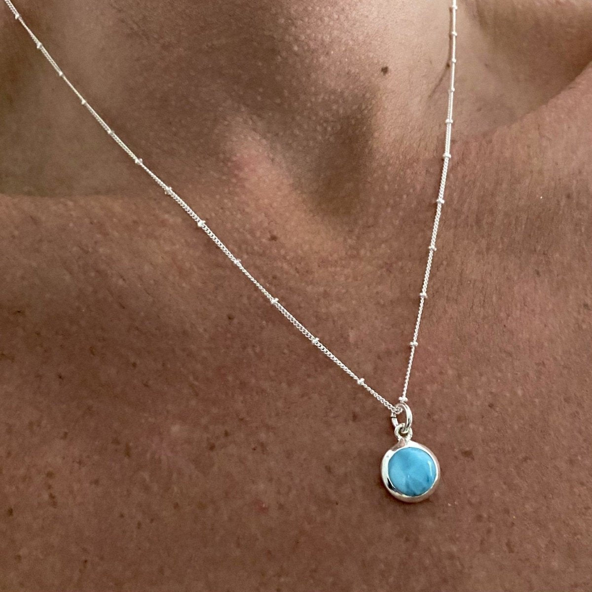 Laihas Mini Classic Chic Round Larimar Necklace - Elegant Blue Gemstone Jewelry for Women | Perfect for Casual Wear, Date Nights & Special Occasions