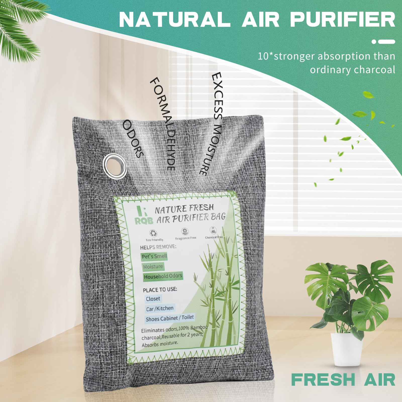 6 Pack Activated Charcoal Odor Absorber Bags - Natural Bamboo Charcoal Air Purifier for Home, Closet, Shoes & Car | Eliminates Odors, Moisture & Freshens Air | Ideal for Pet Areas, Gym Bags & Musty Spaces