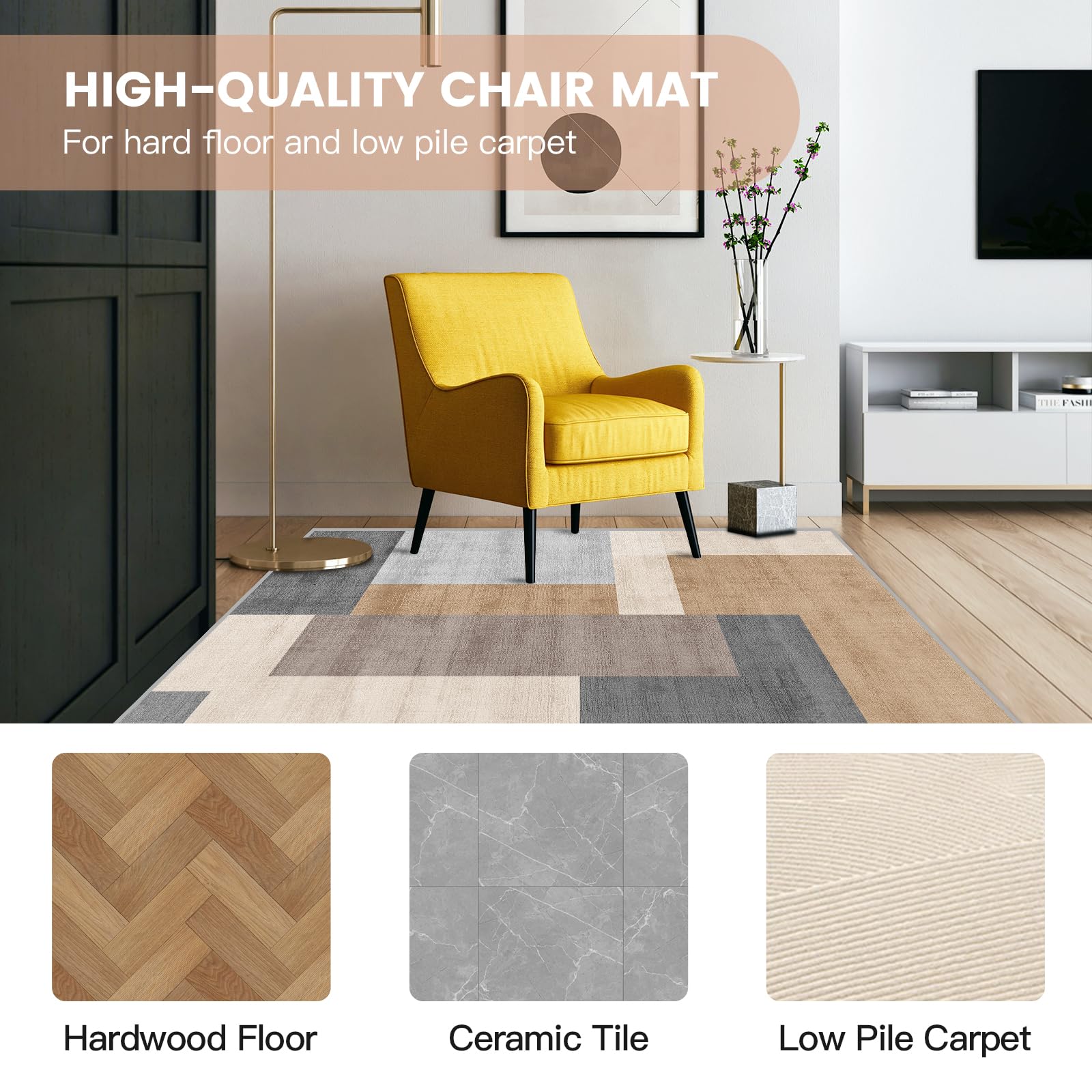 Premium Office Chair Mat for Hardwood Floors - Non-Slip Desk Chair Mat Protector for Hardwood & Low-Pile Carpets - Easy Clean Computer Floor Mat for Gaming & Rolling Chairs - Perfect for Home Office, Study Room & Workspace