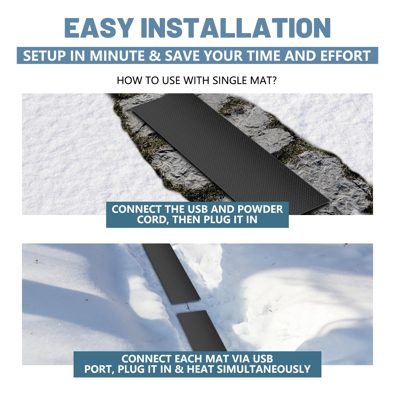 ABORON 20x60 Heated Snow Melting Mats for Walkways & Stairs - Outdoor Anti-Slip Rubber Heating Mats for Snow Removal - Perfect for Driveways, Patios, and Entryways in Winter