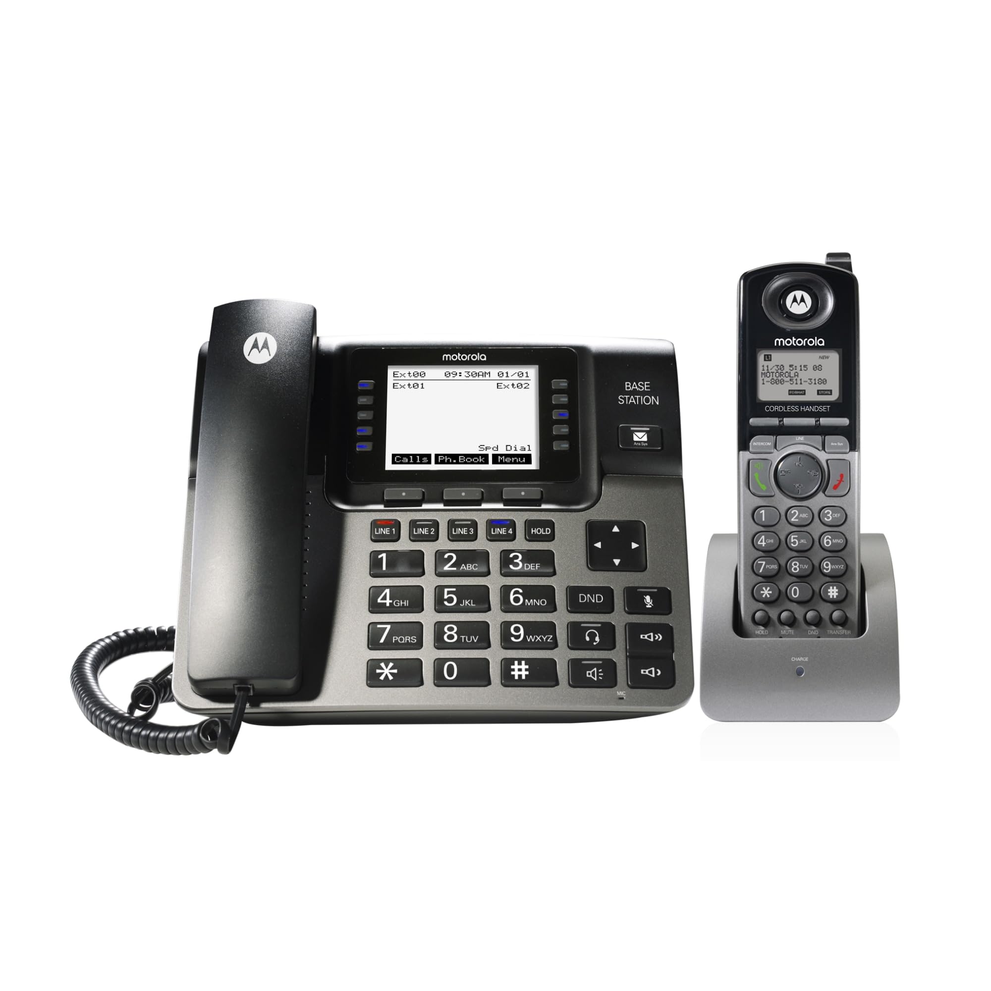 Motorola ML1250 4-Line Corded/Cordless Phone System with 1 Handset in Black/Silver | Ideal for Home & Small Business Office Communication