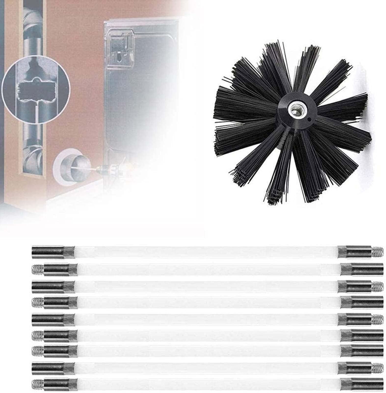 QDY Chimney Sweep Kit with 9/12/15 Flexible Rods & Brush Head - Rotary Drill-Powered Fireplace Cleaning Tool (410mm, 9 Rods) - Perfect for Home Fireplace Maintenance and Chimney Cleaning