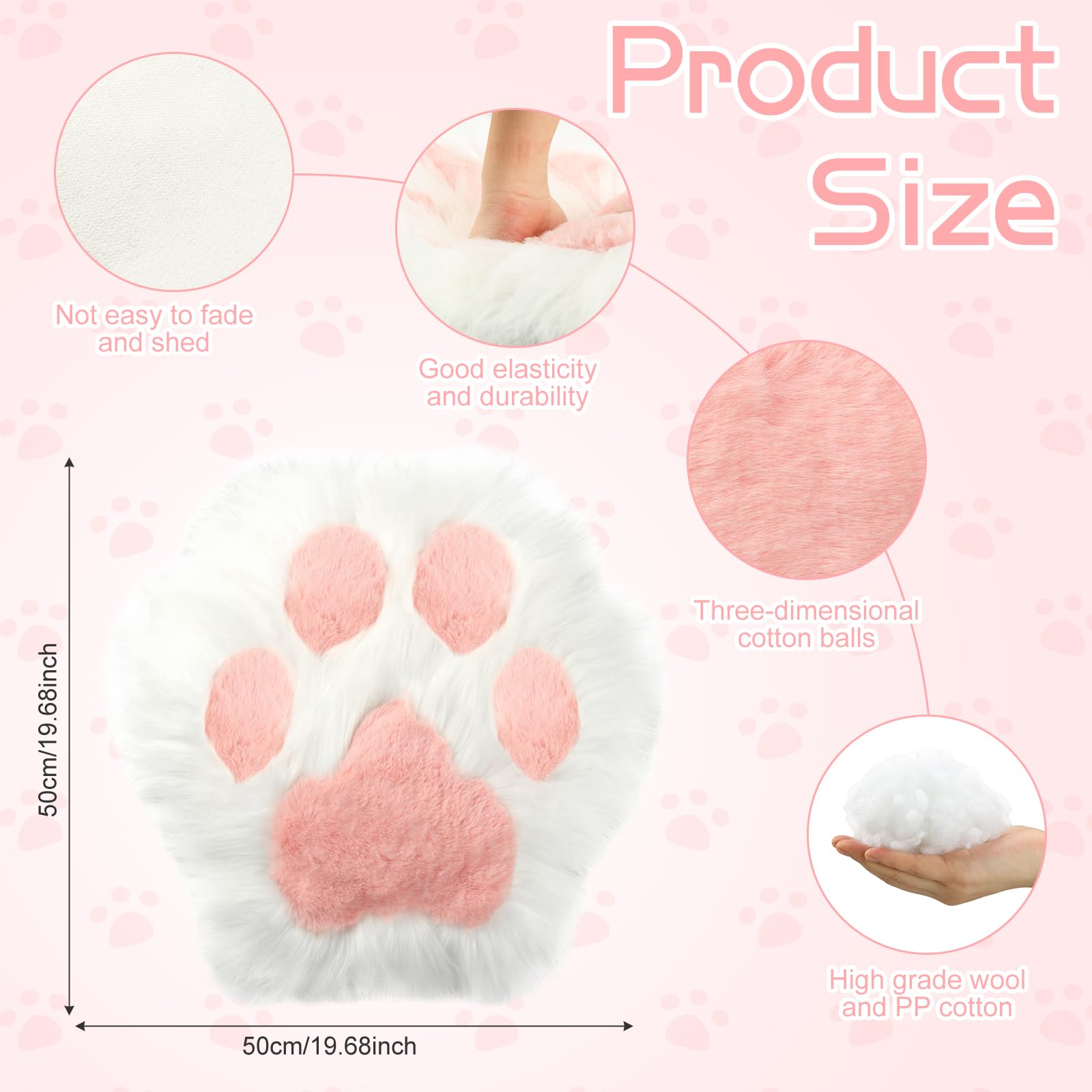 Soft Plush Cat Paw Throw Pillow - 19.6 Inch Pink Floor Cushion for Home Decor, Living Room, Bedroom & Nursery | Cozy Pet-Themed Seating Accessory