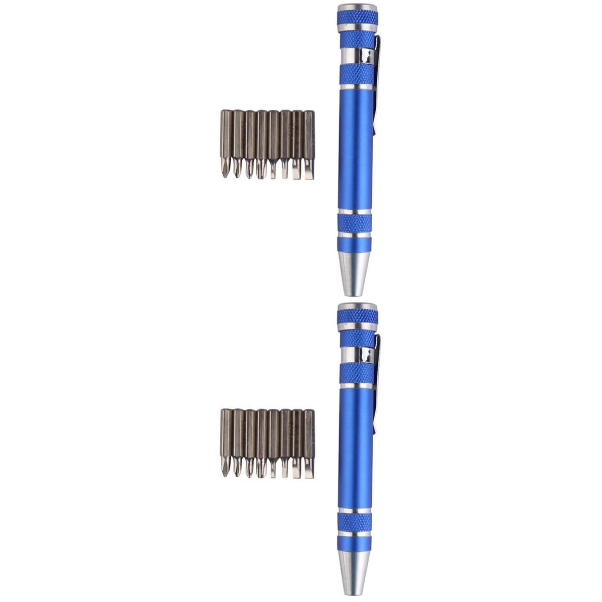 DOITOOL 8-in-1 Multi Tool Pen with Screwdriver Set - 2 Pack Aluminum Precision Pen for Electronics Repair, Phone & Computer Maintenance - Blue Gadget Toolkit for DIY, Home & Office Use