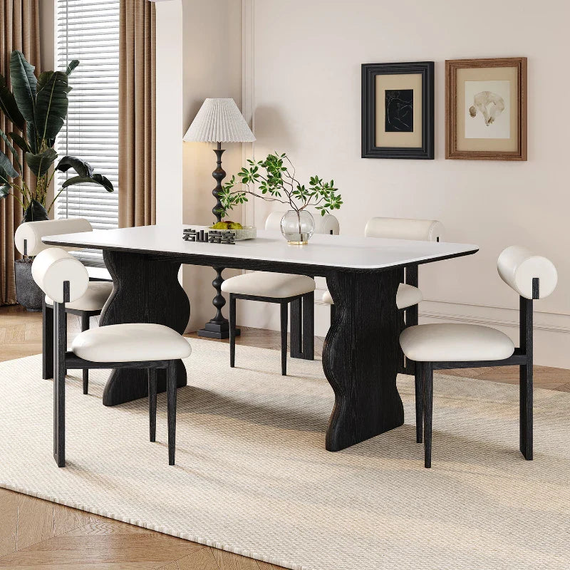 Modern Designer Dining Table Set for 6 - Elegant Wooden Kitchen Table with Chairs - Perfect for Family Meals, Dinner Parties & Small Spaces